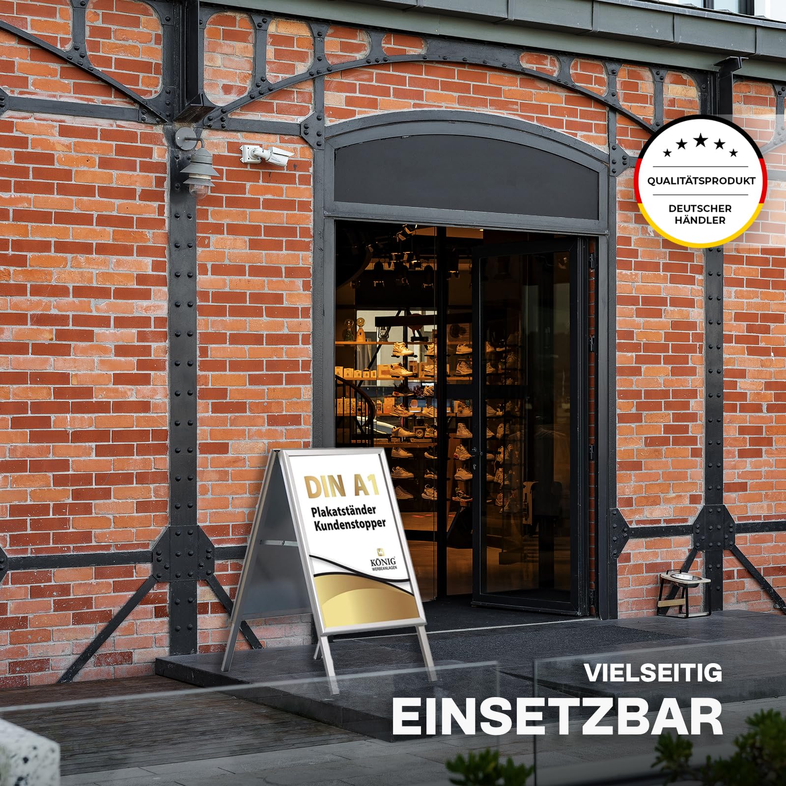 Plakatständer Keitum DIN A1 silber | Ecken auf Gehrung | beidseitig für 2 Plakate | Rückwand aus verzinktem Stahlblech | entspiegelte Schutzscheiben | wetterfest | Kundenstopper Gehwegaufsteller