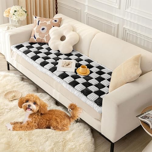 VClife Soft Fuzzy Couch Cover for Dog, Modern White Black Patchwork Couch Cover,