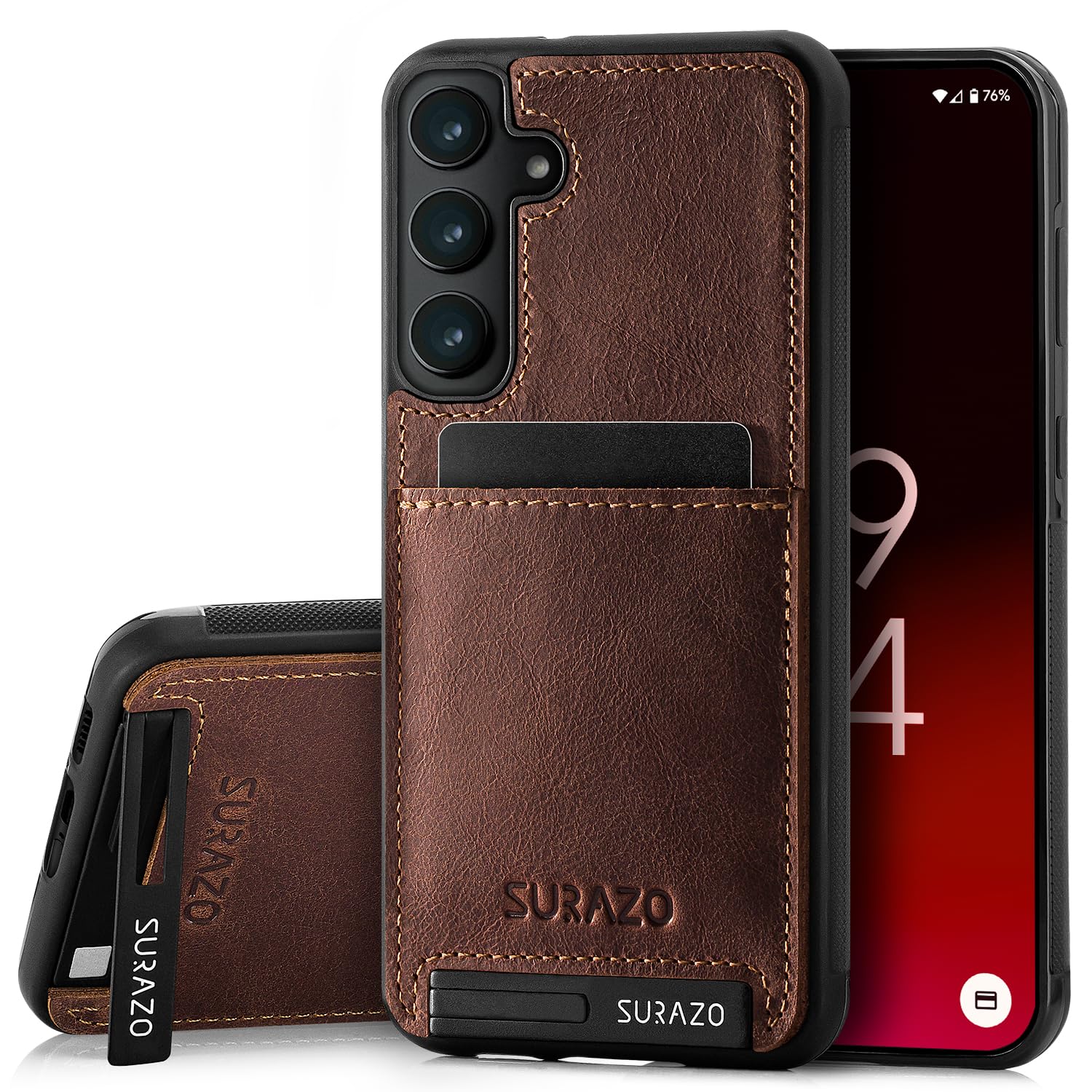 SURAZO Compatible with Samsung Galaxy A15, Wallet Leather Genuine Premium - Shockproof Slim and Thin Cover with - Card Slot, Kickstand - Vintage Bumper Protective Case