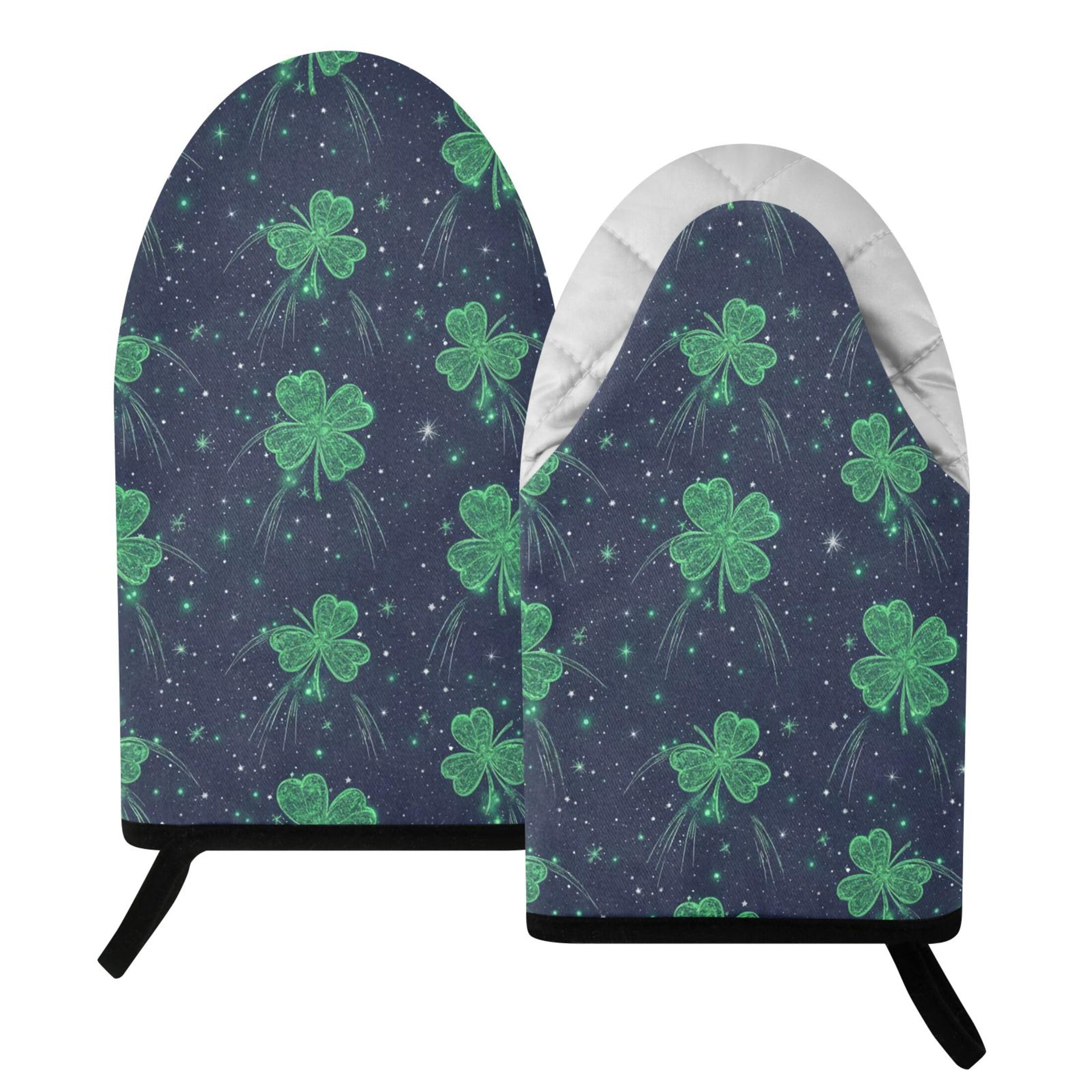 Kutsu Clovers Oven Mitts for Kitchen, Heat Resistant Cotton Oven Gloves for BBQ Baking Cooking, Breathable Kitchen Essentials, 2 pcs