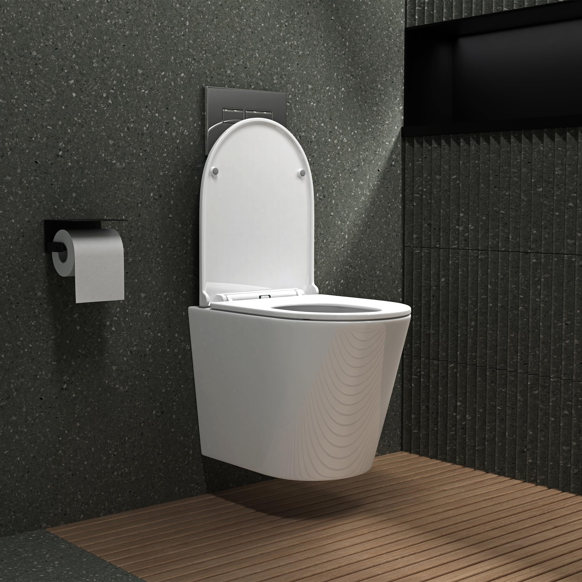 Mai & Mai Inodoro de diseño Aachen108 incl. mecanismo de cierre suave softclose 51,5x35,5x36,5cm Inodoro suspendido Blanco sin borde
