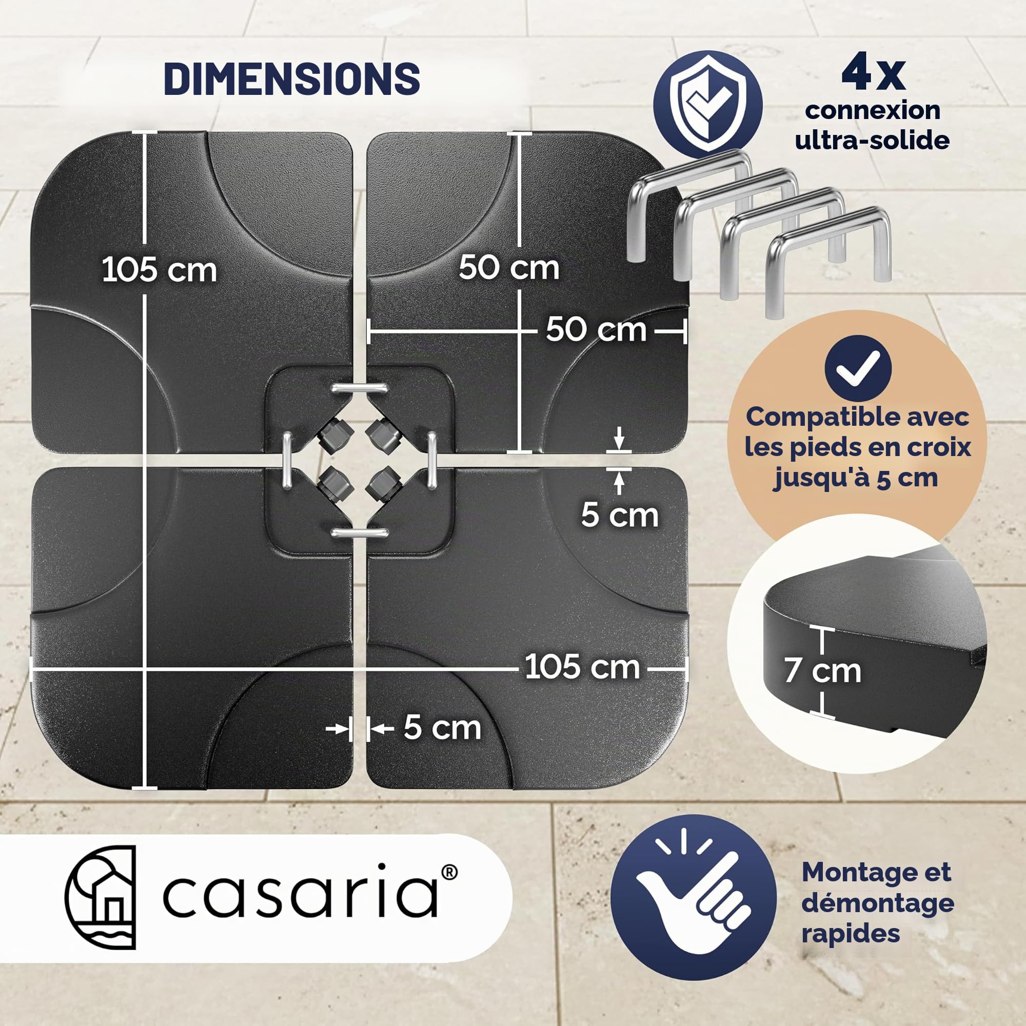 CASARIA® Set de 4 Dalles de Lestage en HDPE pour Parasol