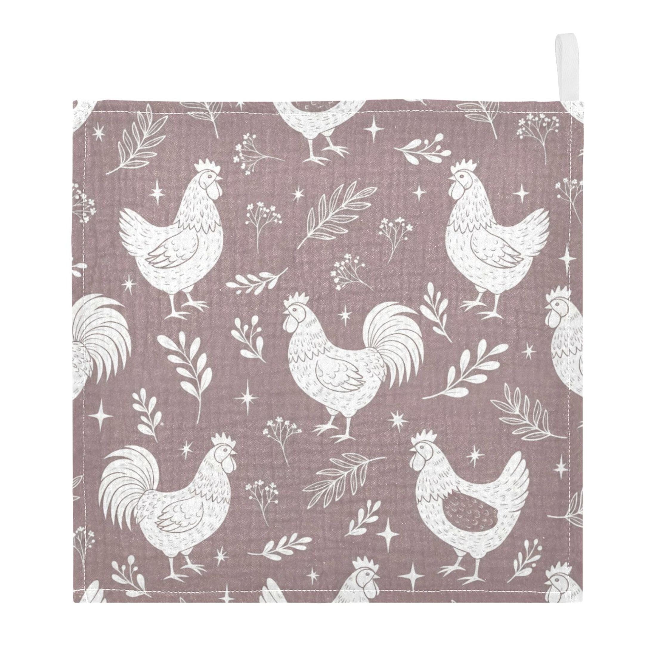 Fuauuyl Rooster Baby Muslin Washcloths Cotton Absorbent Soft Burp Cloths for Newborns Infants Toddlers, Reusable Face Towels for Sensitive Skin, 5 Pack, 12x12 in