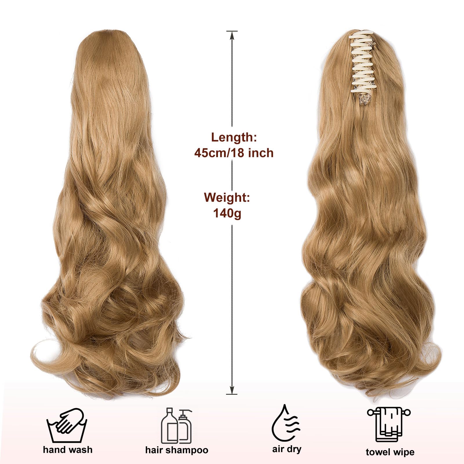 Dcbaboo Ponytail Extension Curly 18inch Claw Clip in Ponytail Hair Extensions Long Wavy Synthetic Pony tails Natural Wave One Piece Hairpiece Fake Ponytail for Women Dark Blonde - Image 3