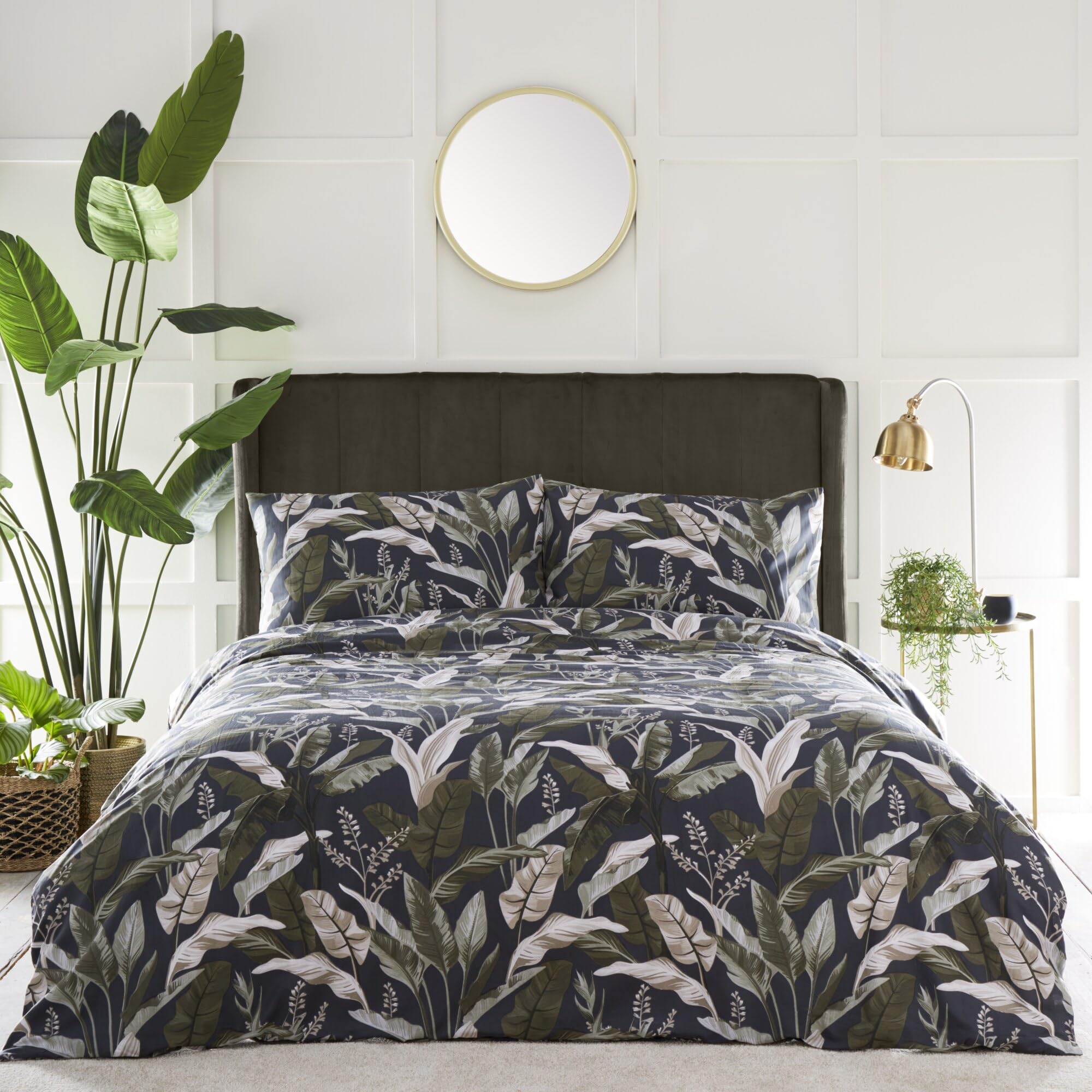 Olive Green Duvet Cover Reversible Botanical Leaf Quilt Bedding Linen Set King