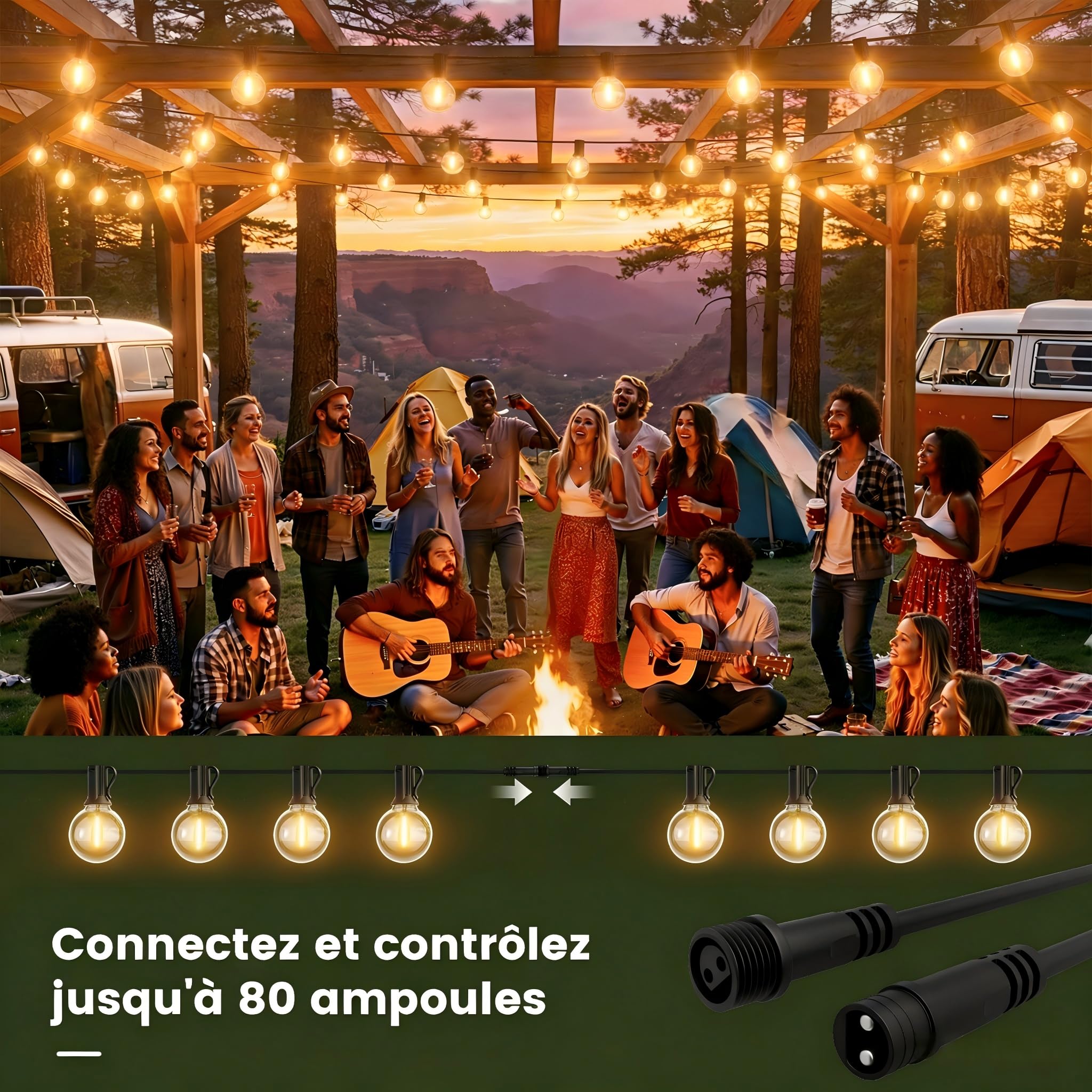 Yuusei Guirlande Lumineuse Exterieure, 45M Guirlande Guinguette Exterieur | Télécommande, étanche IP45, 75+2 G40 Ampoules LED Incassables pour Terrasse Deco Jardin Pergola Balcon Mariages et Fêtes