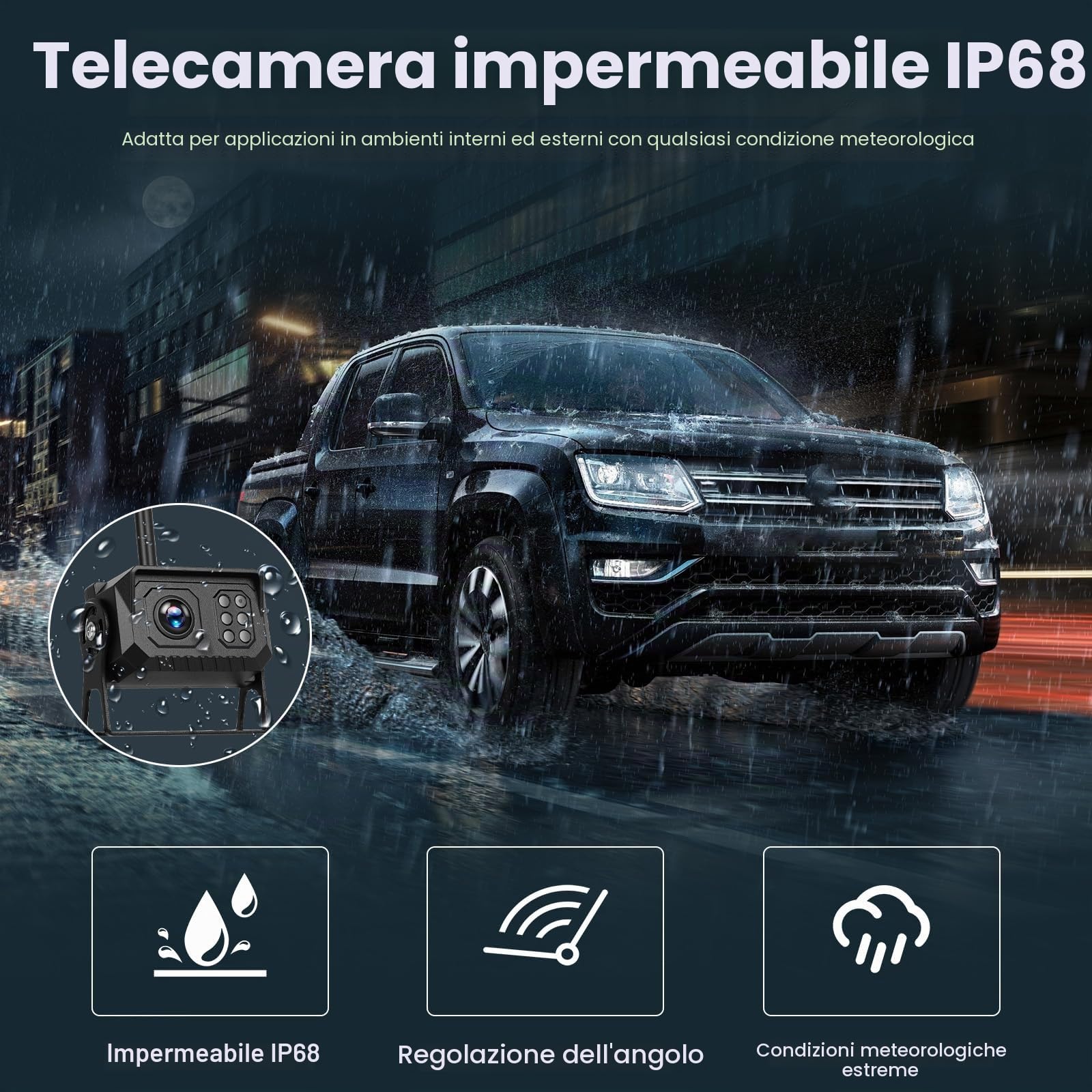 Inefala Telecamera Retromarcia Senza Fili con Monitor HD IPS da 7 Pollici, Targa Retrocamera per Auto Visione Notturna IP68 Impermeabile Telecamera Posteriore per Auto Camion SUV Furgoni 12-24V