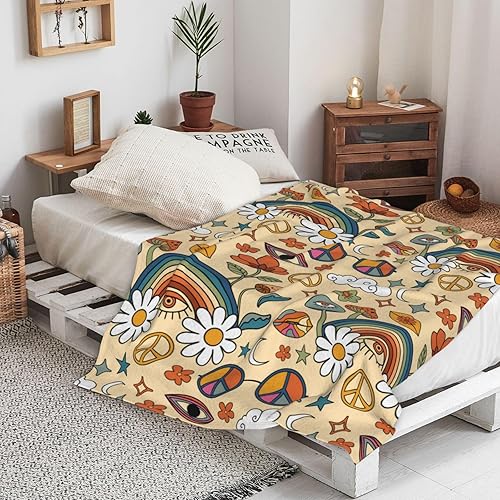 Miniatura 5 de Manta retro de los años 70 con diseño floral de hongos hippie de los años 70, manta suave de franela, acogedora y ligera, regalos de felpa para