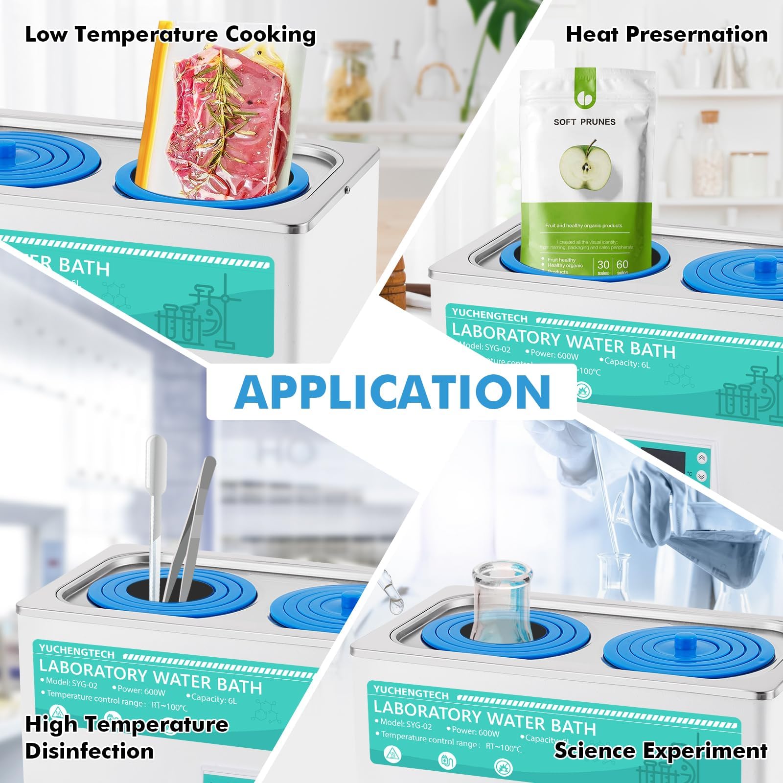 Calentador digital de baño de agua con temporizador y control de temperatura, forro de acero inoxidable y cubierta protectora, 3 L para uso en laboratorio, función anticombustión en seco