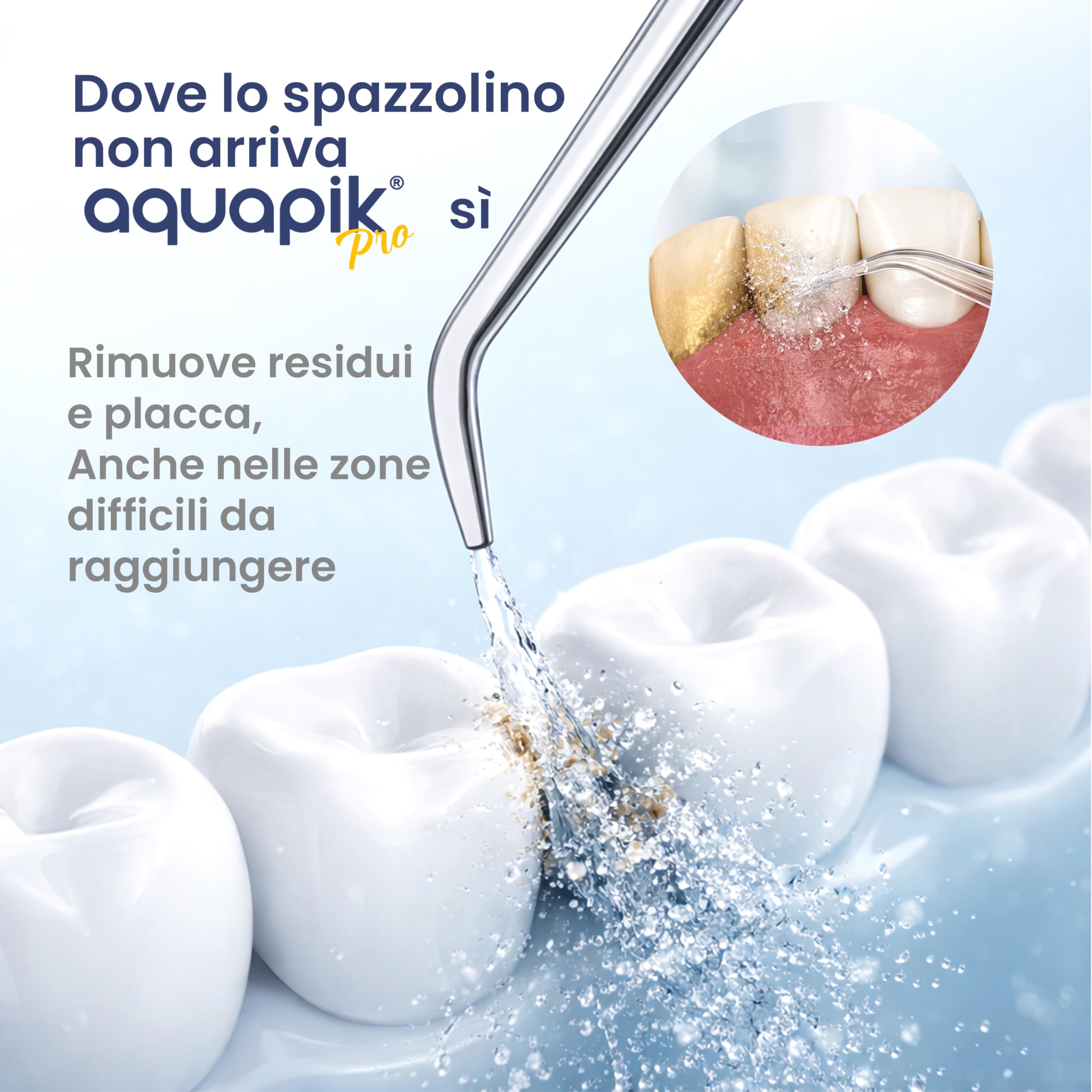 Aquapik PRO Idropulsore Dentale da Tavolo, Irrigatore Orale 600 ml con 8 Ugelli e 10 Livelli di Pressione, Ugello Rotante 360°, per Pulizia Interdentale, Apparecchi e Impianti, Bianco
