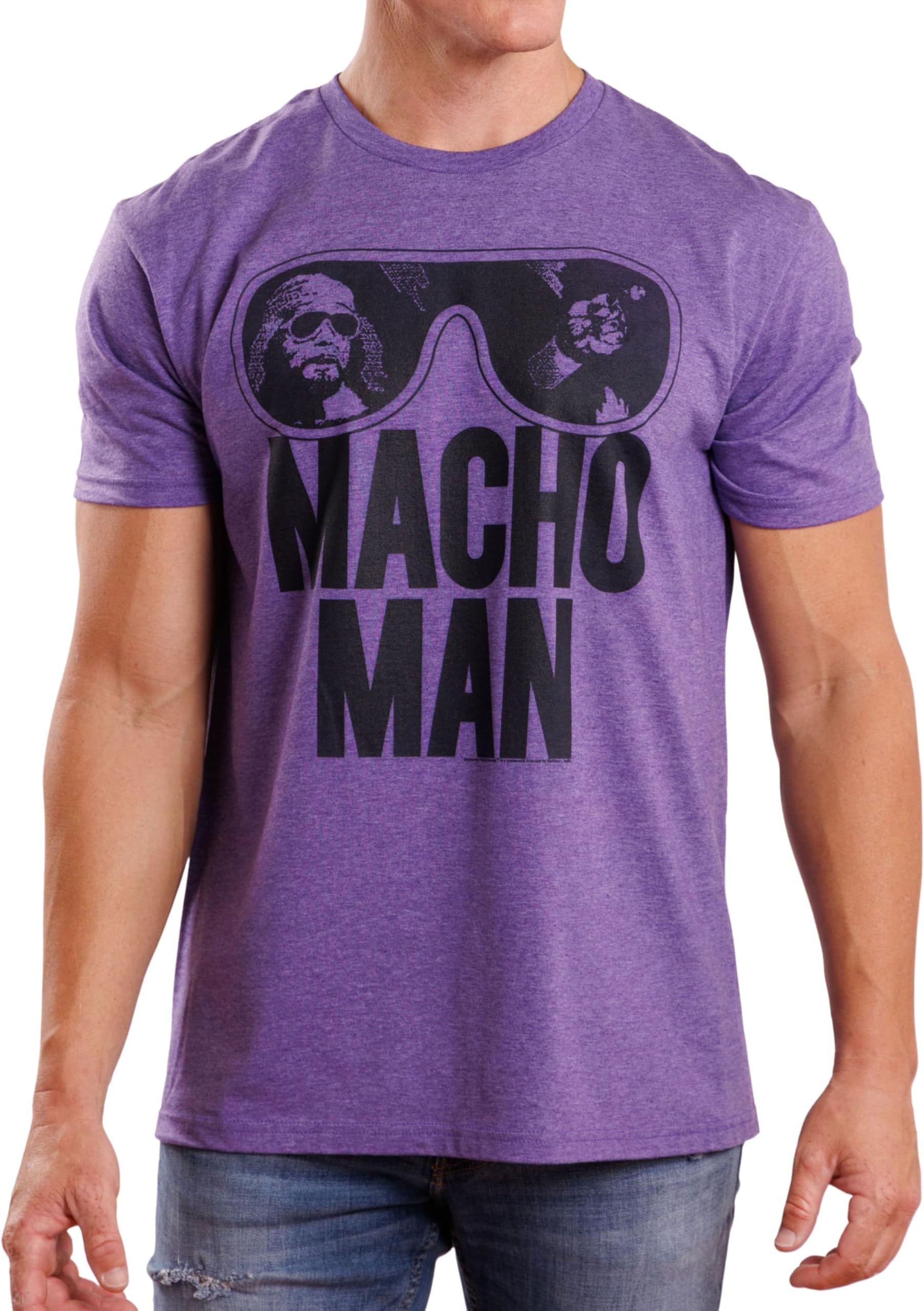 Macho Man Wrestler Ooold School Purple Adult T-Shirt Tee, Neon Purple Heather