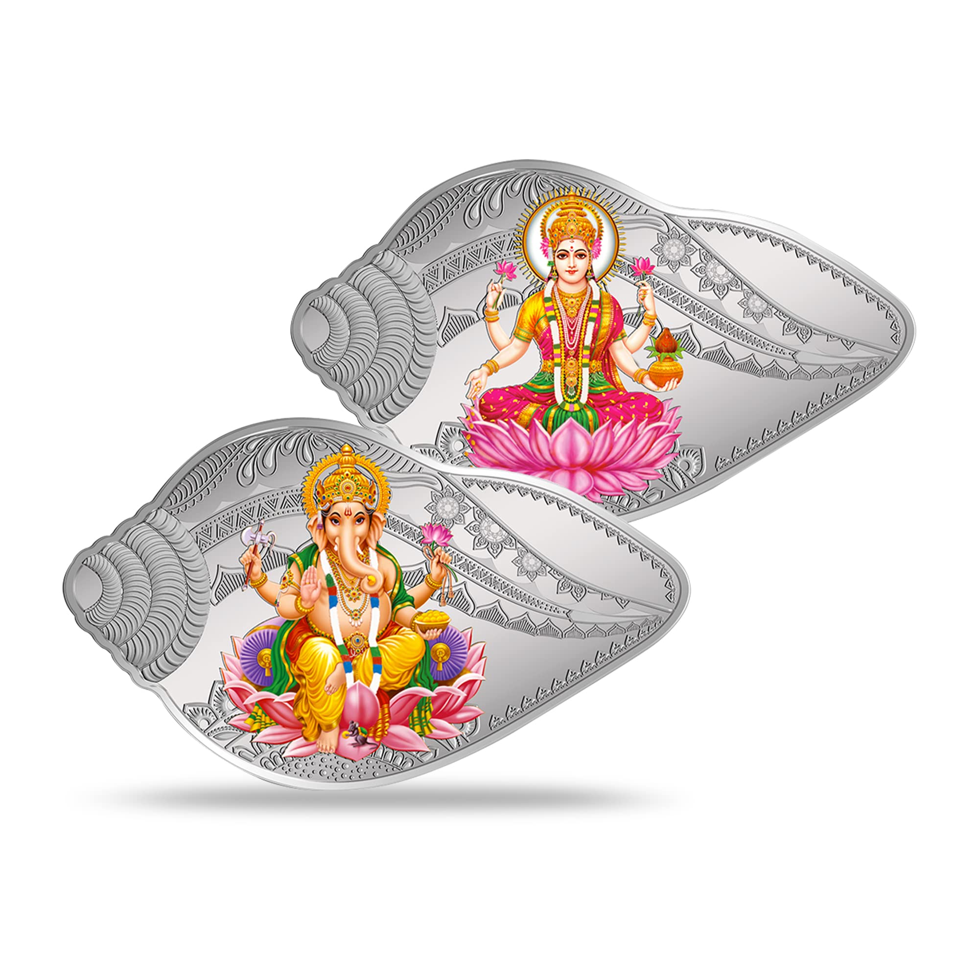 50 gm Silver 999.9+ Minted Coin Shankh shape Ganesh Laxmi Colored capsule Set (25 gms x 2)-image-18