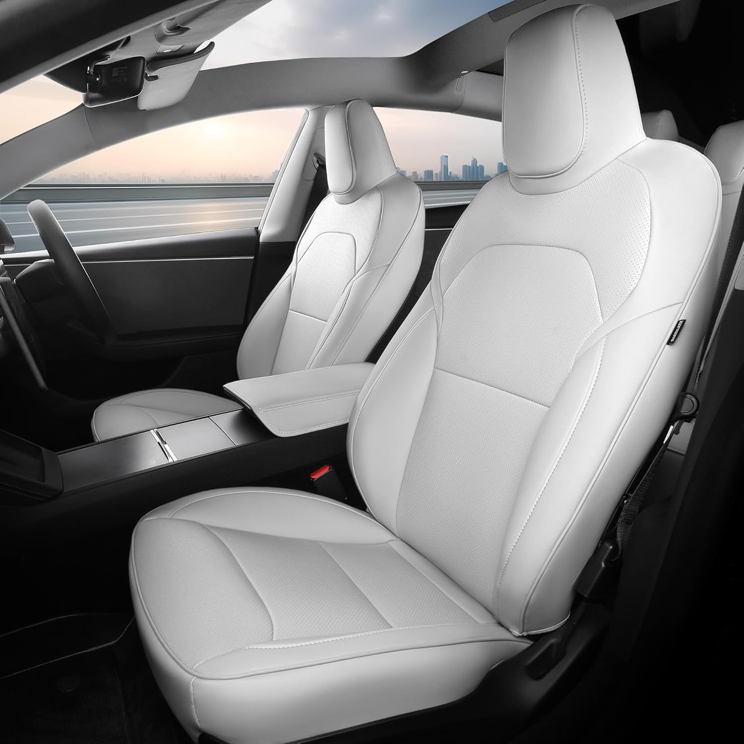 Customized Seat Cover for Tesla Model 3 2024 2025, 5 Seater Seat Cover Full Set Nappa Faux Leather Replacement Accessories White