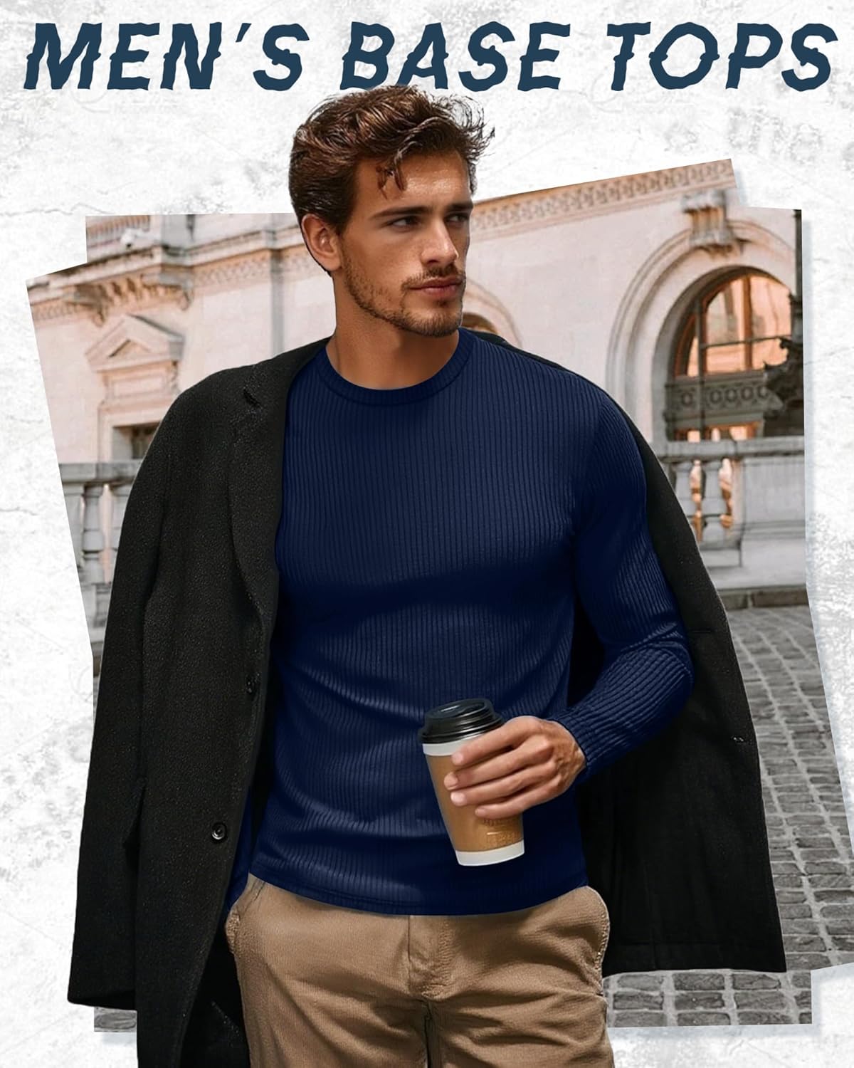 4 Pack Men's Cotton Thermal Long Sleeve Shirts Ribbed Crew Neck Tops Slim Fit Undershirts Fall Winter Base Layer - Image 2