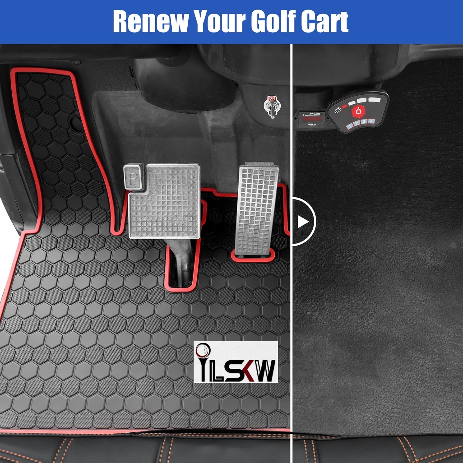 iLSKW Golf Cart Mat for Yamha Drive 2 Mat, Laser-Measured Full Coverage Floor Liner Mat,Fits Yamaha Drive2 Models Only (2017-2022) & UMAX Rally 4x4, Natual Rubber Nonslip Back