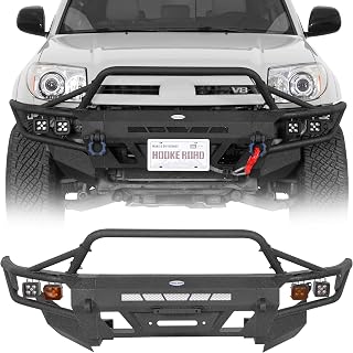 Hooke Road 4Runner Front Bumper for 2003-2009 Toyota 4Runner 4th Gen, Full-Width Tubular Winch Bumper with Side Armor Plates, Recovery Mounts & LED Lights