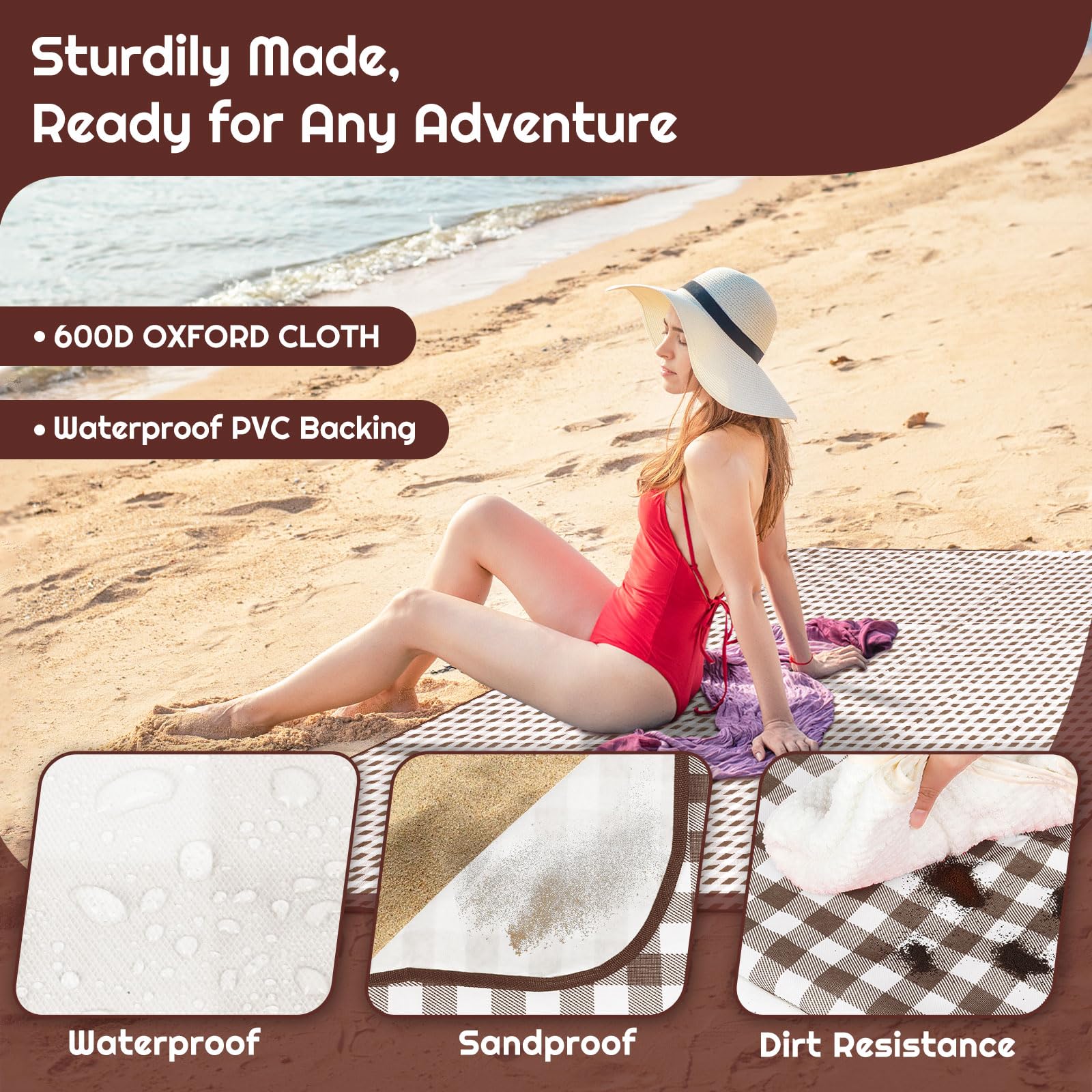 Maidyna Picnic Blanket Waterproof, 200 X 200 cm Large Beach Blanket Sandproof Picnic Mat with Carrying Handle - Image 3