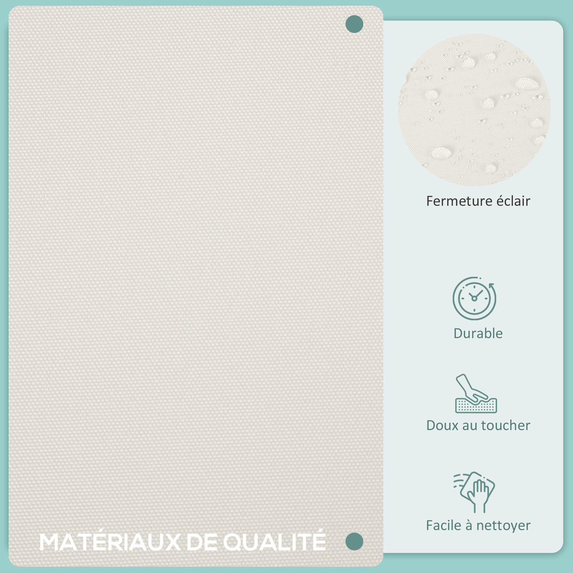 Outsunny Lot de 14 Housses de Rechange Coussins Salon de Jardin - 6 Housses Coussin d'assise, 8 Housses Coussin Dossier - Housses zippées Polyester déperlant Crème