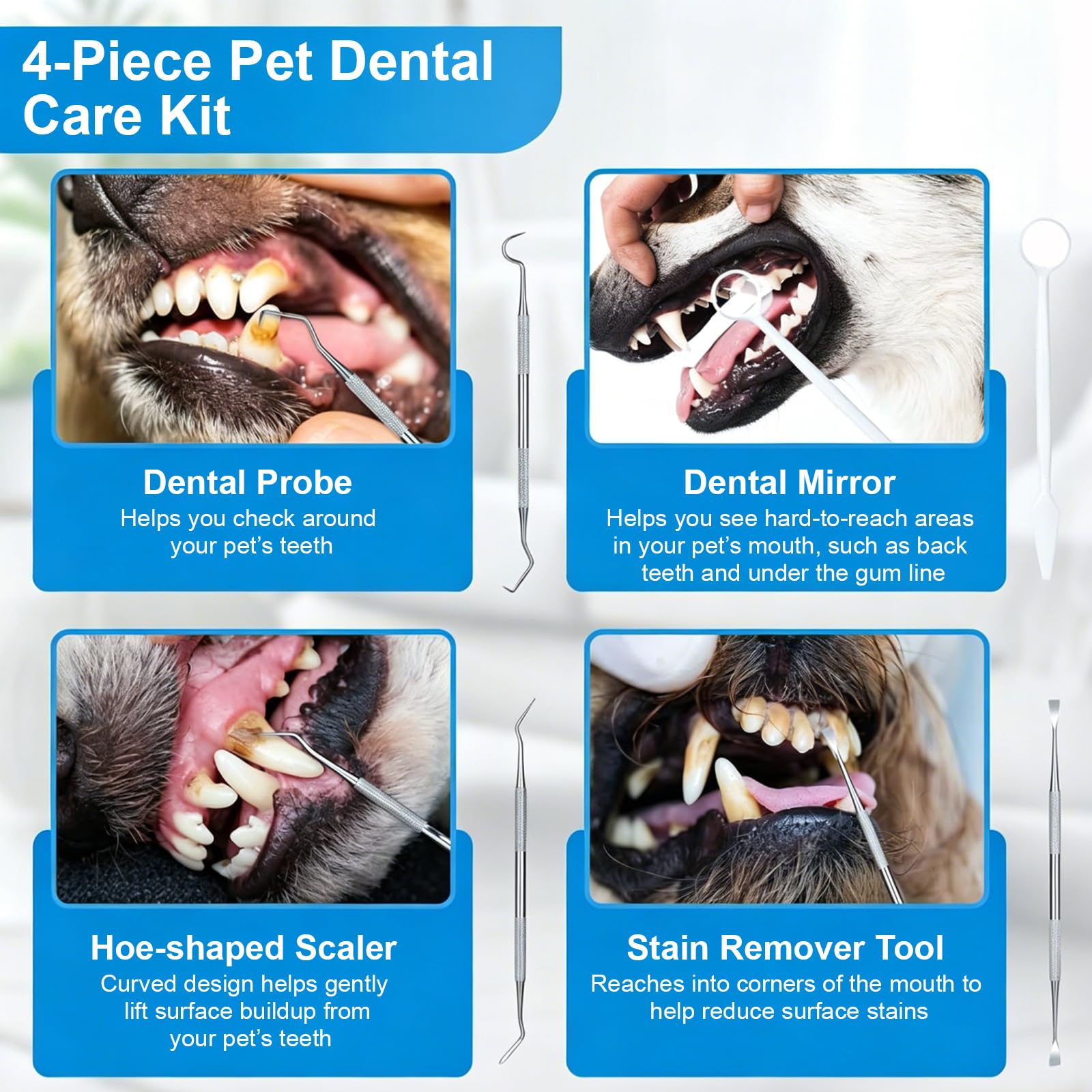 Limpiador Dental Ultrasónico para Perros y Gatos Blanco – 5 Modos con LED, Detección de Encías, IPX7, Recargable USB-C, Kit Completo