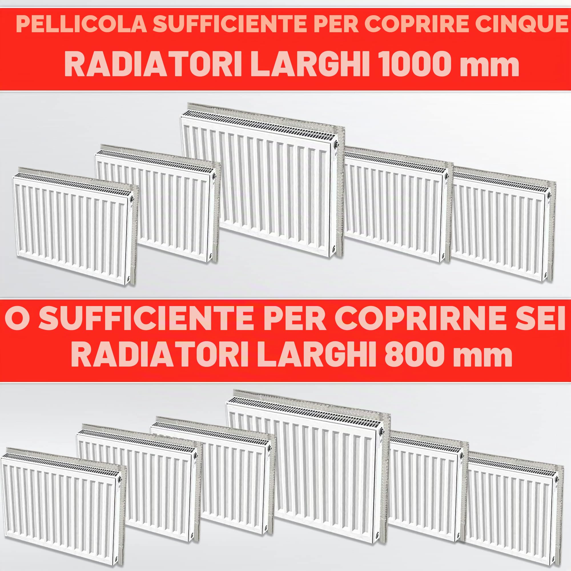Rotolo di pellicola riflettente per radiatori, 5 m x 60 cm, pannelli e foglio isolante per termosifoni, pellicola riflettente per radiatori, isolamento termico per termosifoni, include cuscinetti