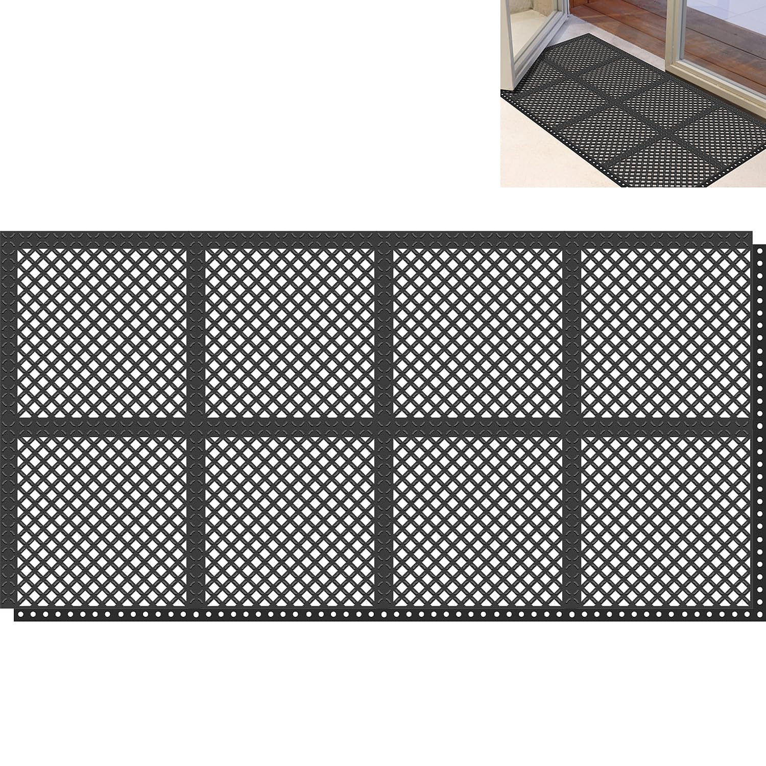 Vilnow 8 Piezas Felpudo Grande de Goma para Interiores y Exteriores 2 x1 m,Antideslizante, antiaceite, fácil de Limpiar, se Puede Utilizar en cocinas de restaurantes, hoteles, baños, Piscinas