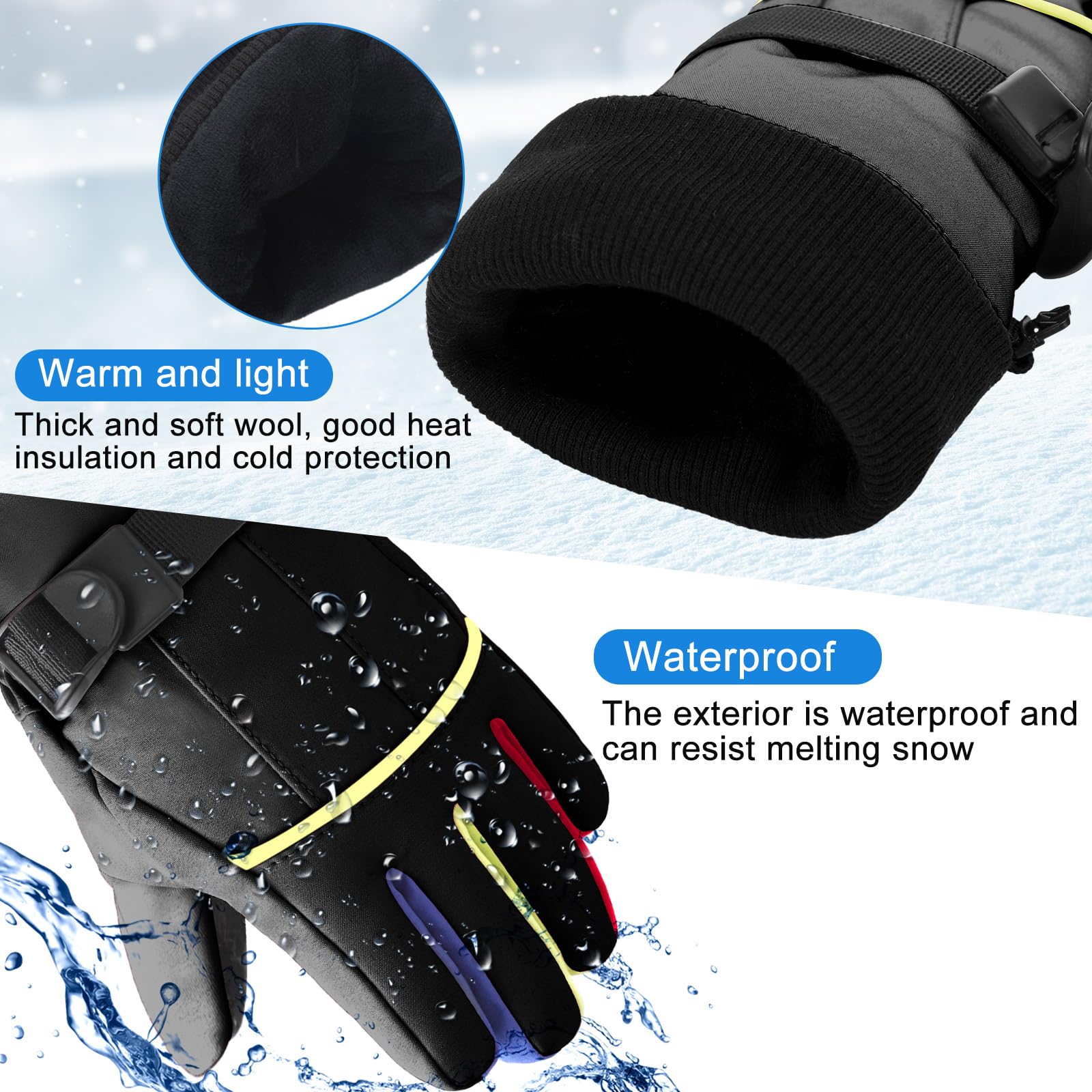 Lasnten Electric Heated Gloves For Kids - Battery Powered Winter Ski Mittens, 3 Heat Settings, Ages 8-12