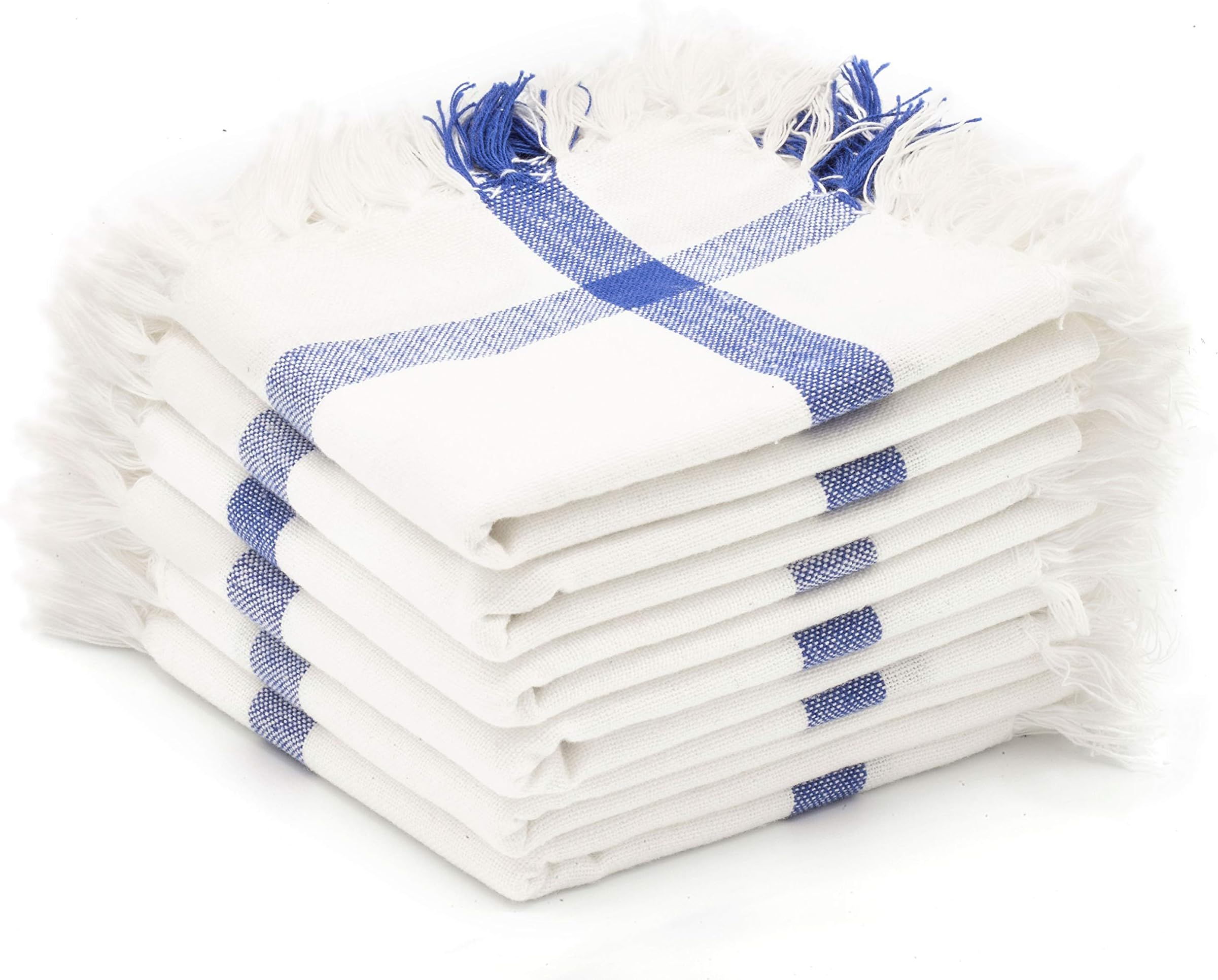 Madras Collections 100% Certified Organic Cotton Napkin Soft Commercial Grade, Multipurpose Highly Absorbent (White Fringe Napkin) Set of 6 Napkins Size 17x17 Inches