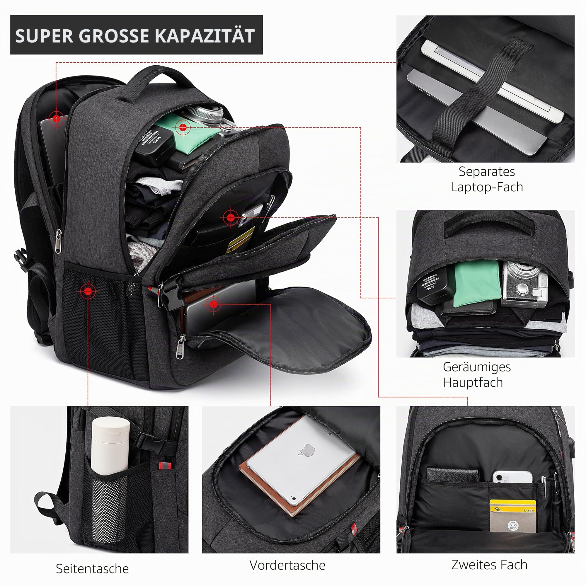 Cafele Rucksack, 17,3-Zoll Reise Laptop Rucksack, RFID Anti-Diebstahl Tasche Universitätsrucksack, wasserdichter Schulrucksack, geeignet für junge Männer und Frauen, grau