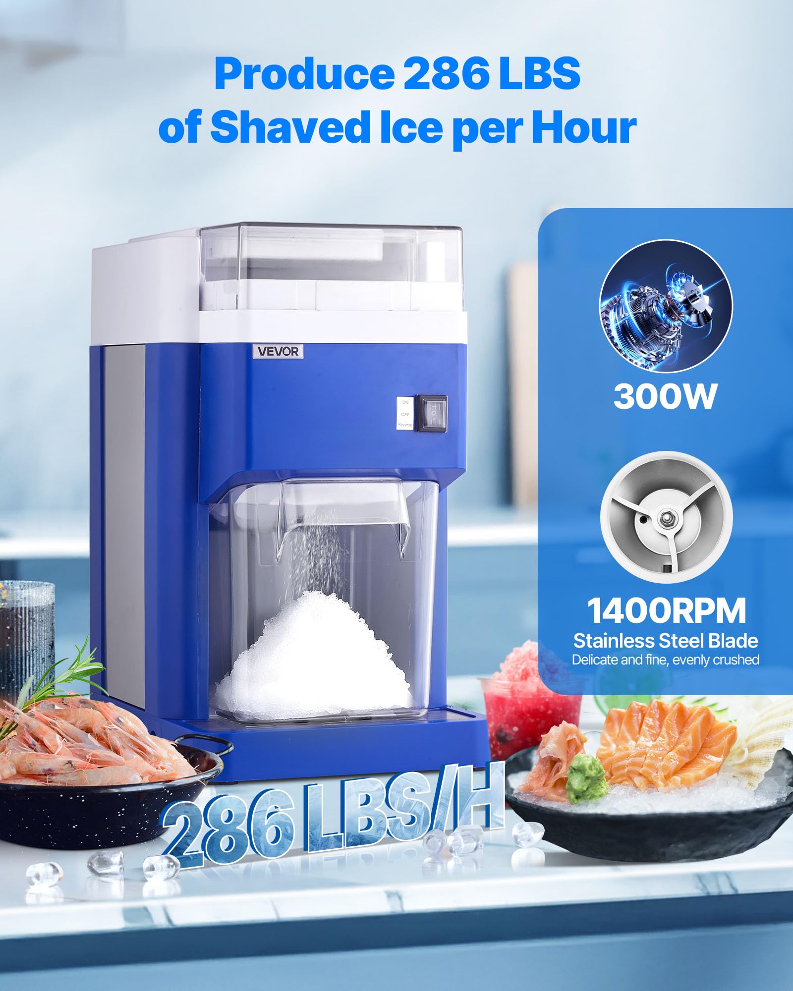 VEVOR Macchina per Ghiaccio Tritato per Coni di Neve Commerciale da 1,8L, Tritaghiaccio per Coni di Neve Fine Soffice con Motore da 300 W Lame in Acciaio Inox, Tritaghiaccio per Preparazione Dolci