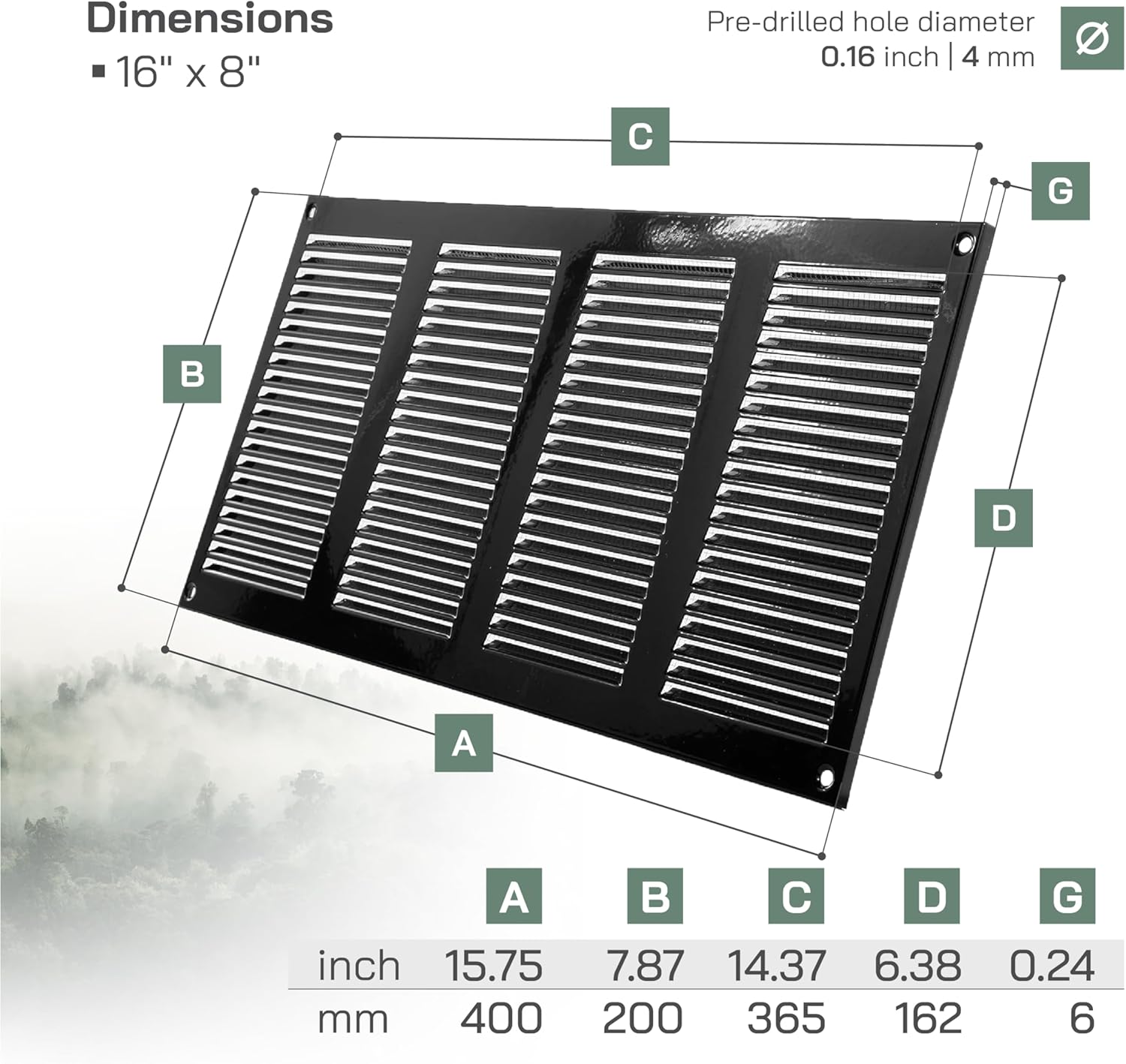 Vent Systems 16" x 8" Inch (Overall Dimensions) Pack of 2 - Black - Air Vent Cover Metal Air Return Grill with Built-in Mesh Guard Screen HVAC Vent Duct Cover for Home Improvement