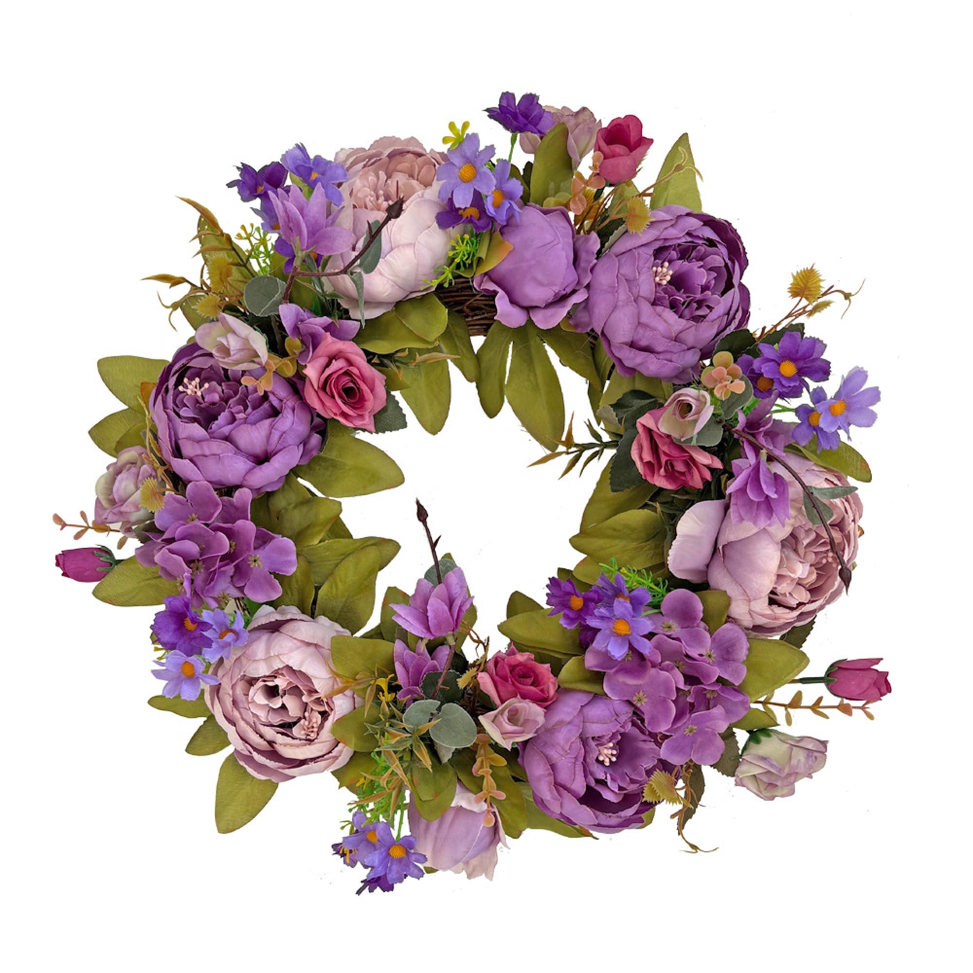 Pfingstrosen-Rosenkranz – 40,6 cm, handgefertigt, Vintage-Kunstblumen-Girlande für Frühling und Sommer, Violett
