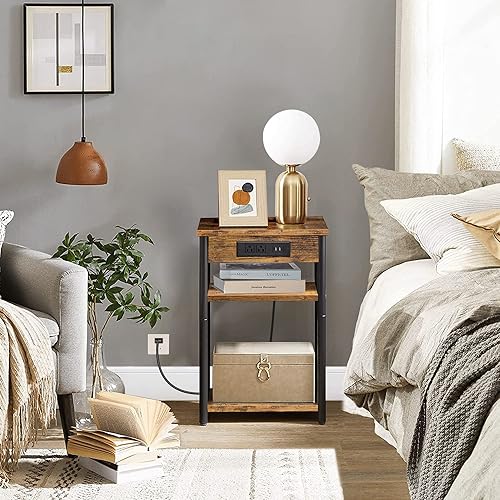 Miniatura 36 de TUTOTAK Mesita de noche con estación de carga, juego de 2, mesa auxiliar, mesa auxiliar con USB, mesita de noche de 21.8 pulgadas de alto con