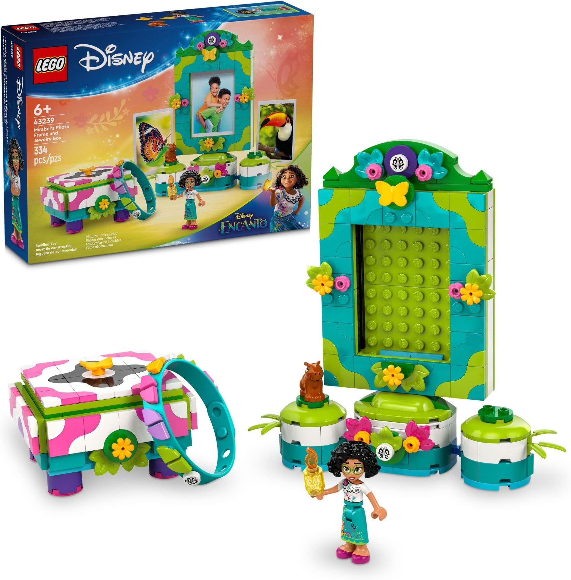 Disney Encanto Mirabel’s Photo Frame and Jewelry Box, Buildable Disney Toy for Kids with Play Bracelet and Mirabel Madrigal Mini-Doll, Jewelry Box Gift for Girls and Boys Ages 6 and Up, 43239