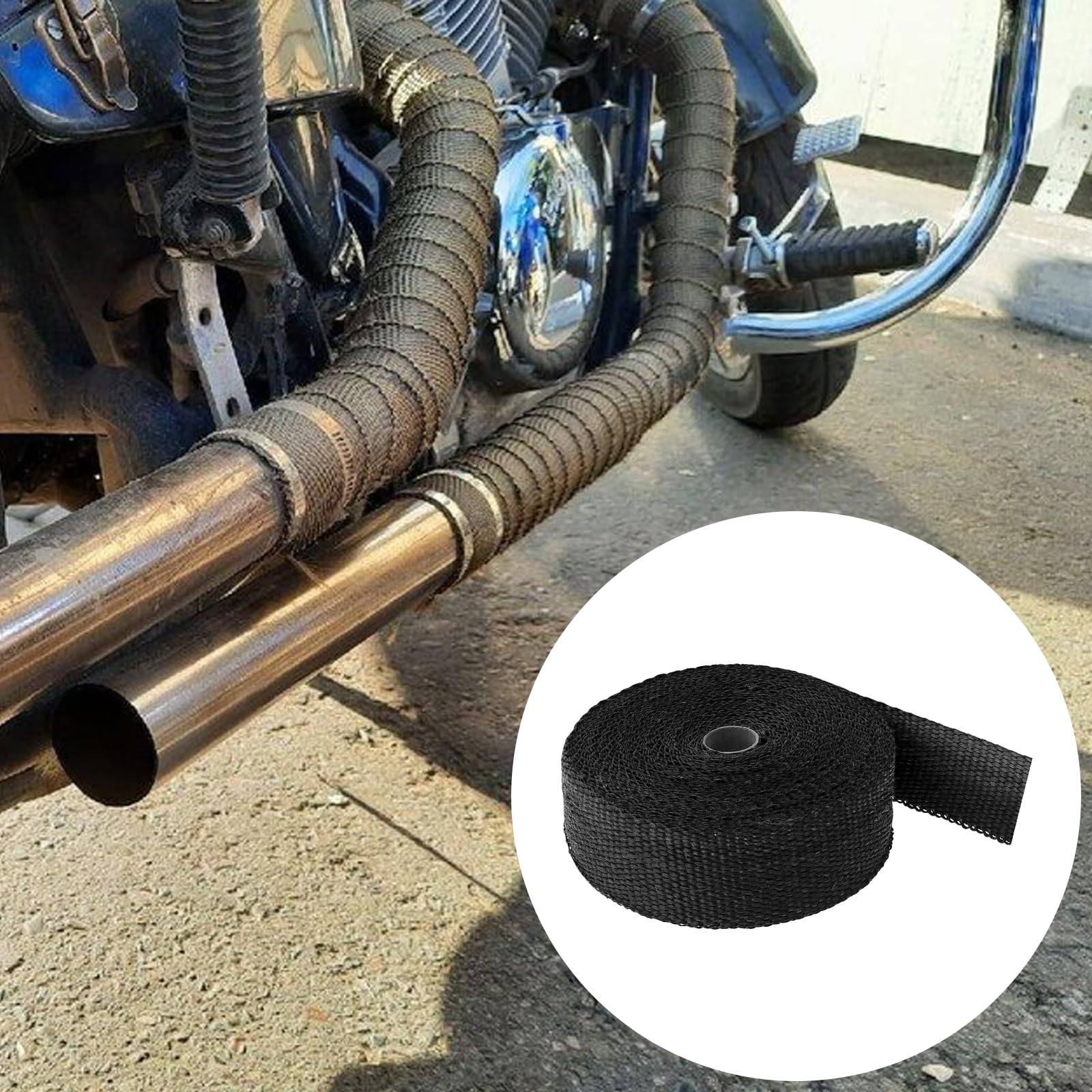 2 nastri di protezione dal calore, 15 m x 50 mm, in fibra di basalto, protezione dal calore per moto, con 20 fascette in acciaio inox, nastro di scarico per auto, collettore termico