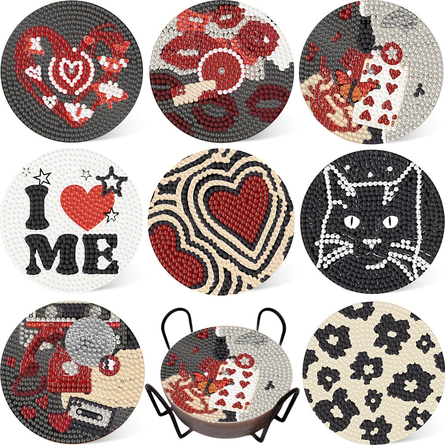 Bulerrylulu 8 Pcs Diamond Painting Coasters Kits with Holder,Diamond Art Coasters Set for Drinks Coffee Table, Gem Painting kit for Beginners Adults DIY Art Craft Gifts Home Decors (Y2k)