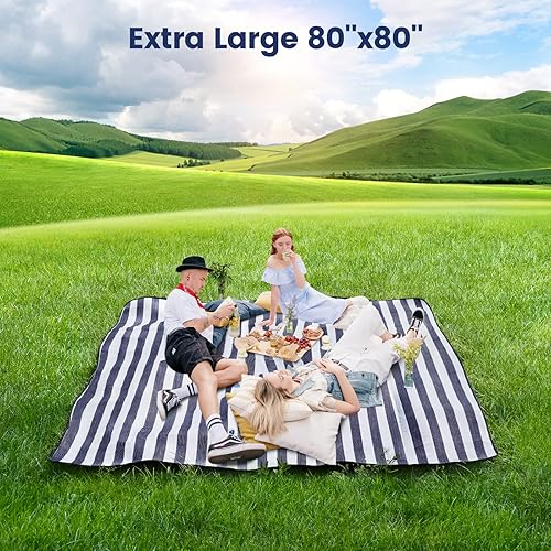 Miniatura 2 de sapsisel Manta de picnic extragrande de 80 x 80 pulgadas, impermeable y plegable, manta de playa de 3 capas para 6 a 8 adultos, para campamento,