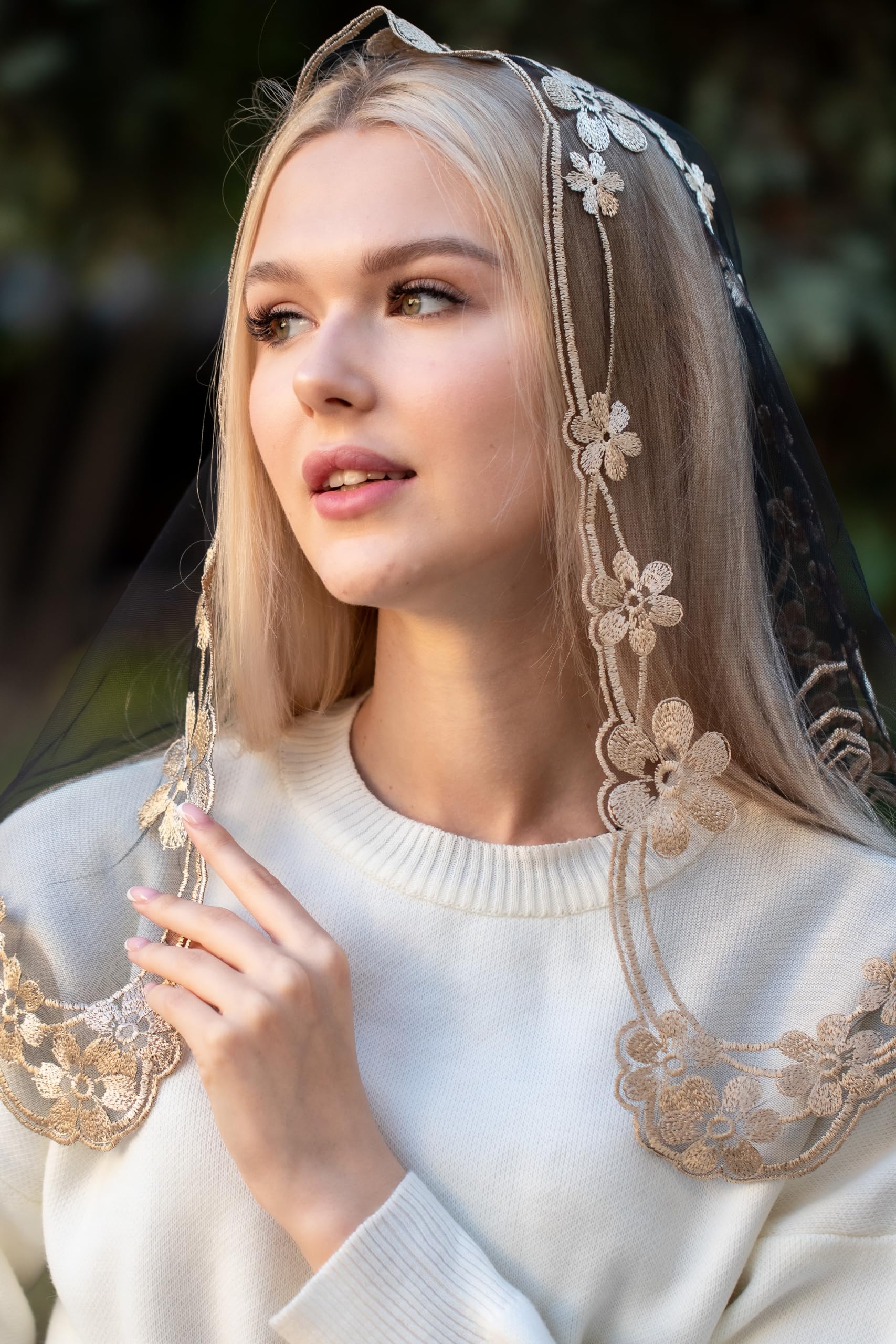 Mantilla católica misa infinita velo de encaje para iglesia capilla española misa cubierta de cabeza corta