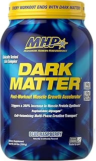 Maximum Human Performance MHP Dark Matter Post Workout, Recovery Accelerator, w/Multi Phase Creatine, Waxy Maize Carbohydrate, 6g EAAs, Blue Raspberry, 20 Servings