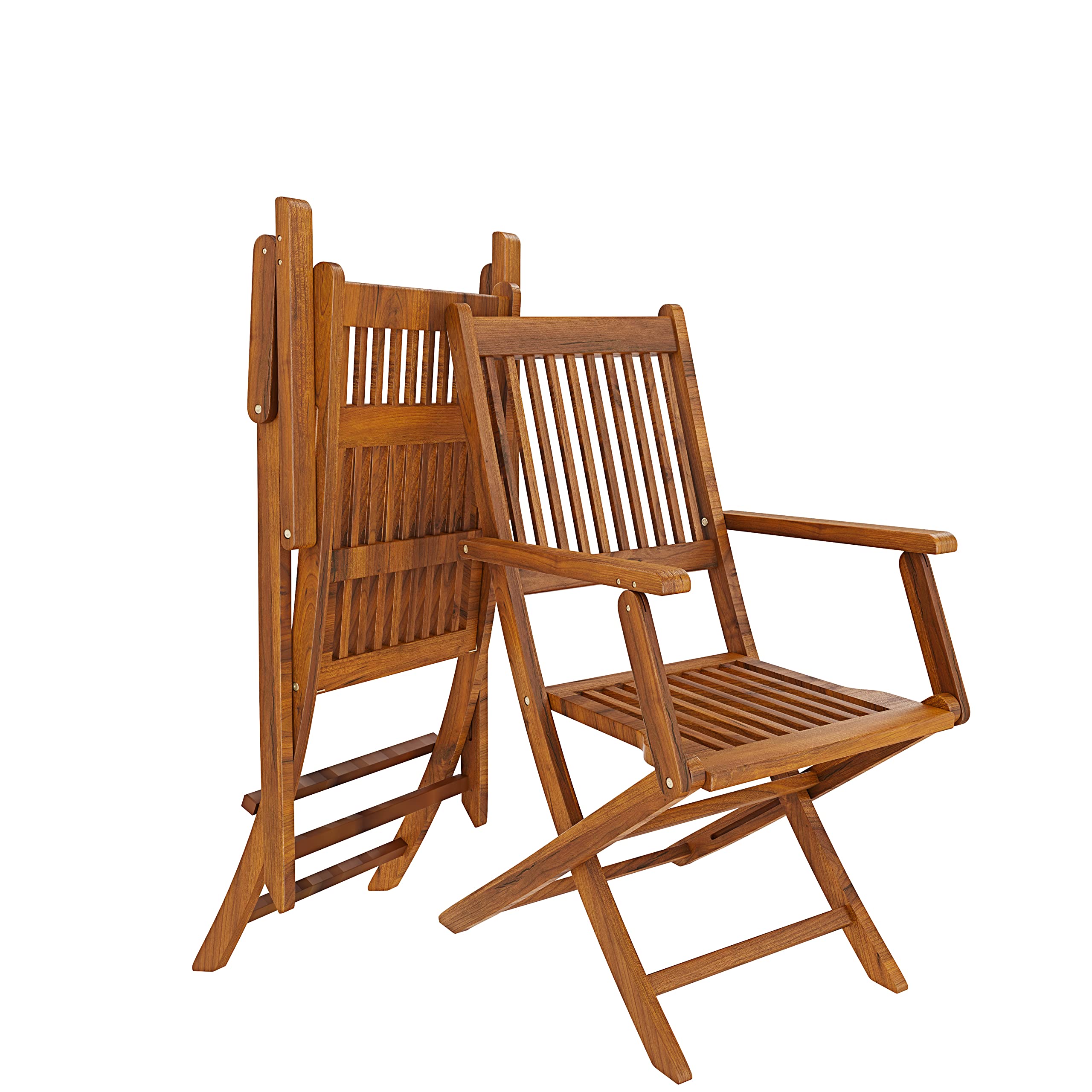 Set di 4 Sedie Da Giardino Pieghevoli Con Braccioli Seduta e Schienale Alto Con Doghe In Legno Massiccio Naturale Di Acacia 91 x 58 x 52 cm Per Giardino Esterno Piscina Patio Terrazzo Balcone