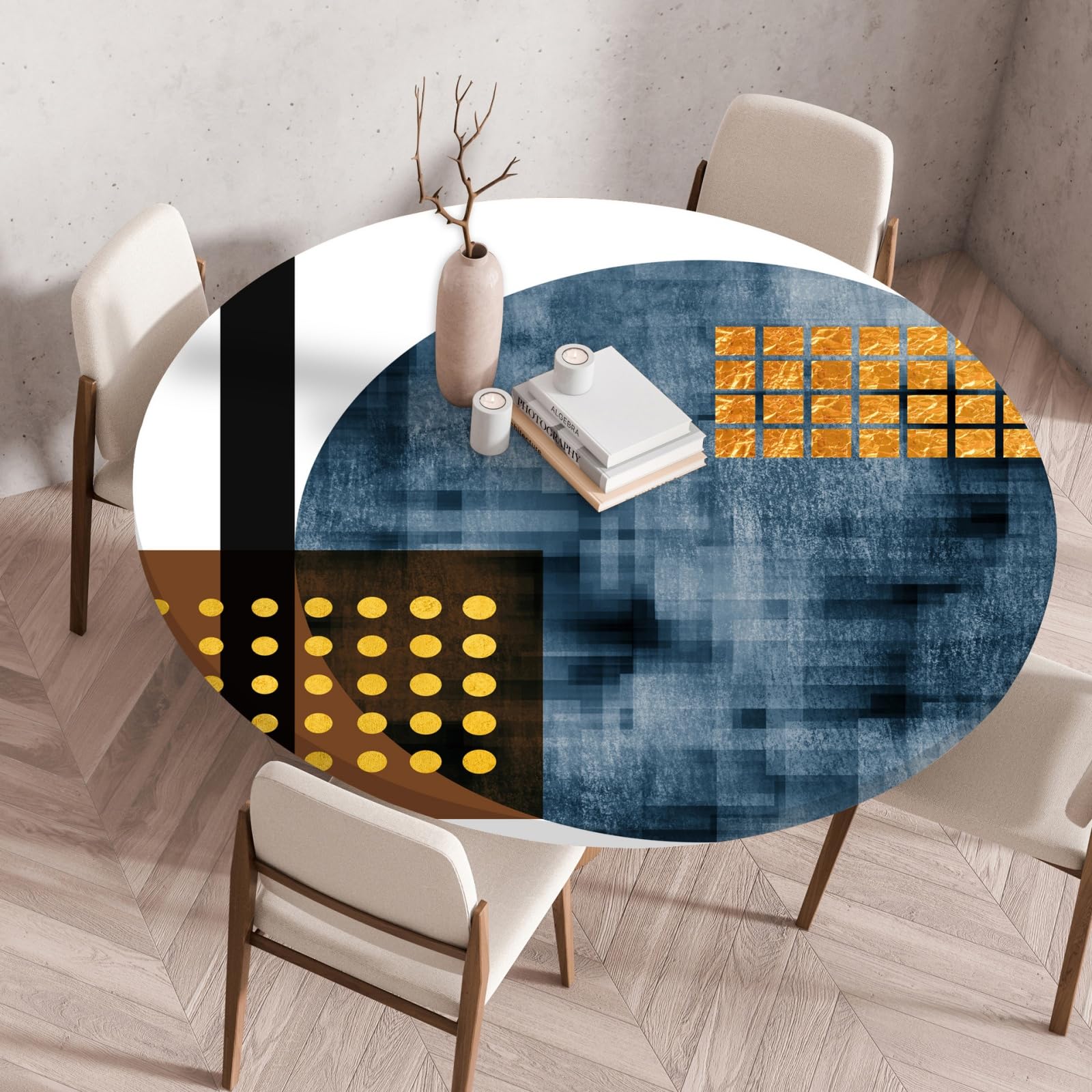 Odot Elastic Edged Round Fitted Tablecloth Wipeable Round Tablecloth Outdoor Nordic Geometry Table Cover Wipe Clean Tabletop Protector for Indoor Kitchen Dining Room (Mosaic,70cm)