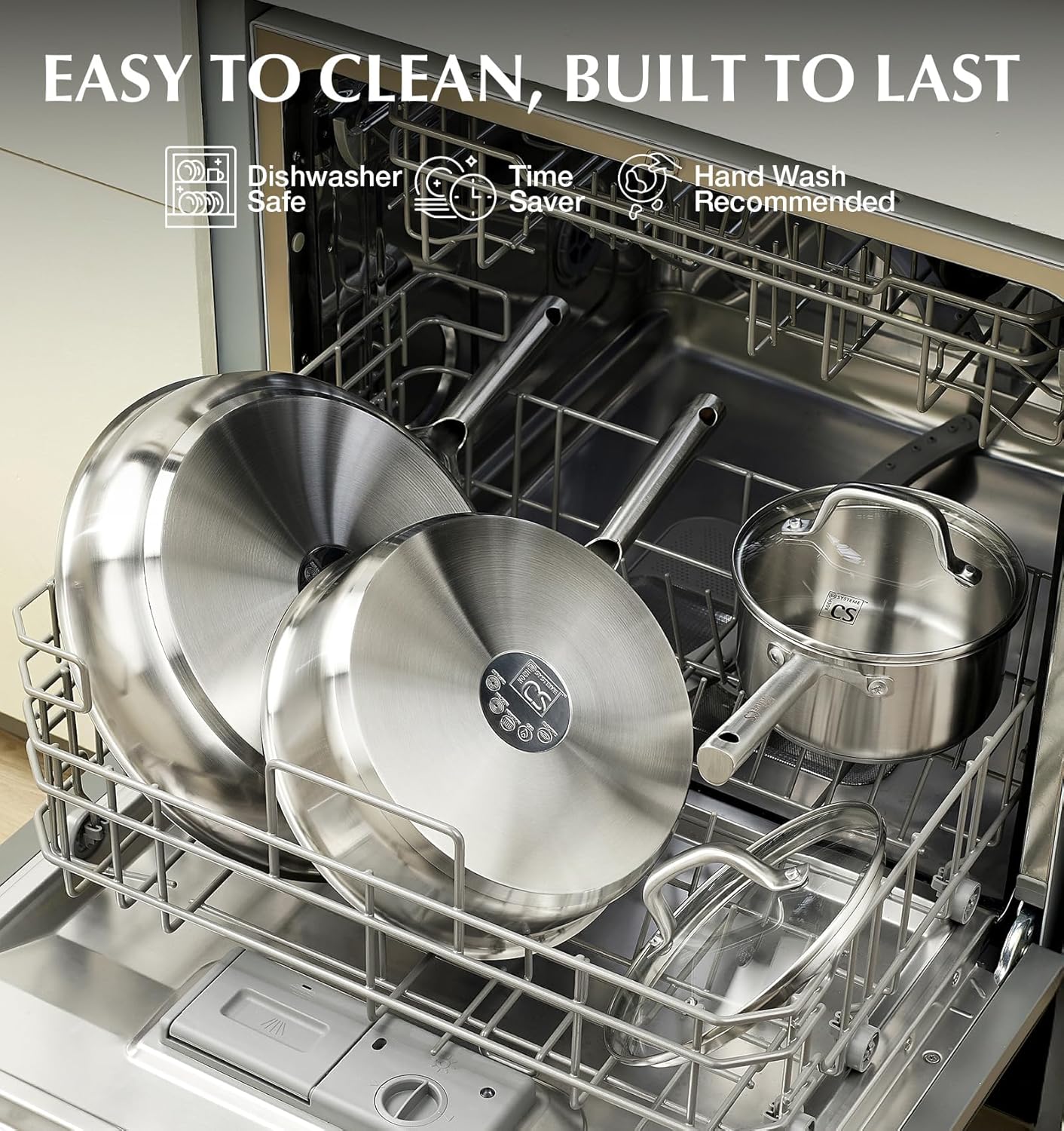 KOCH SYSTEME CS Stainless Steel Cookware Set 17 Piece, Professional 18/10 Stianless Steel Pots and Pans Set, 5-Layer Stainless Base, Oven Safe, Induction Ready, Non-Toxic Kitchen Cookware Set