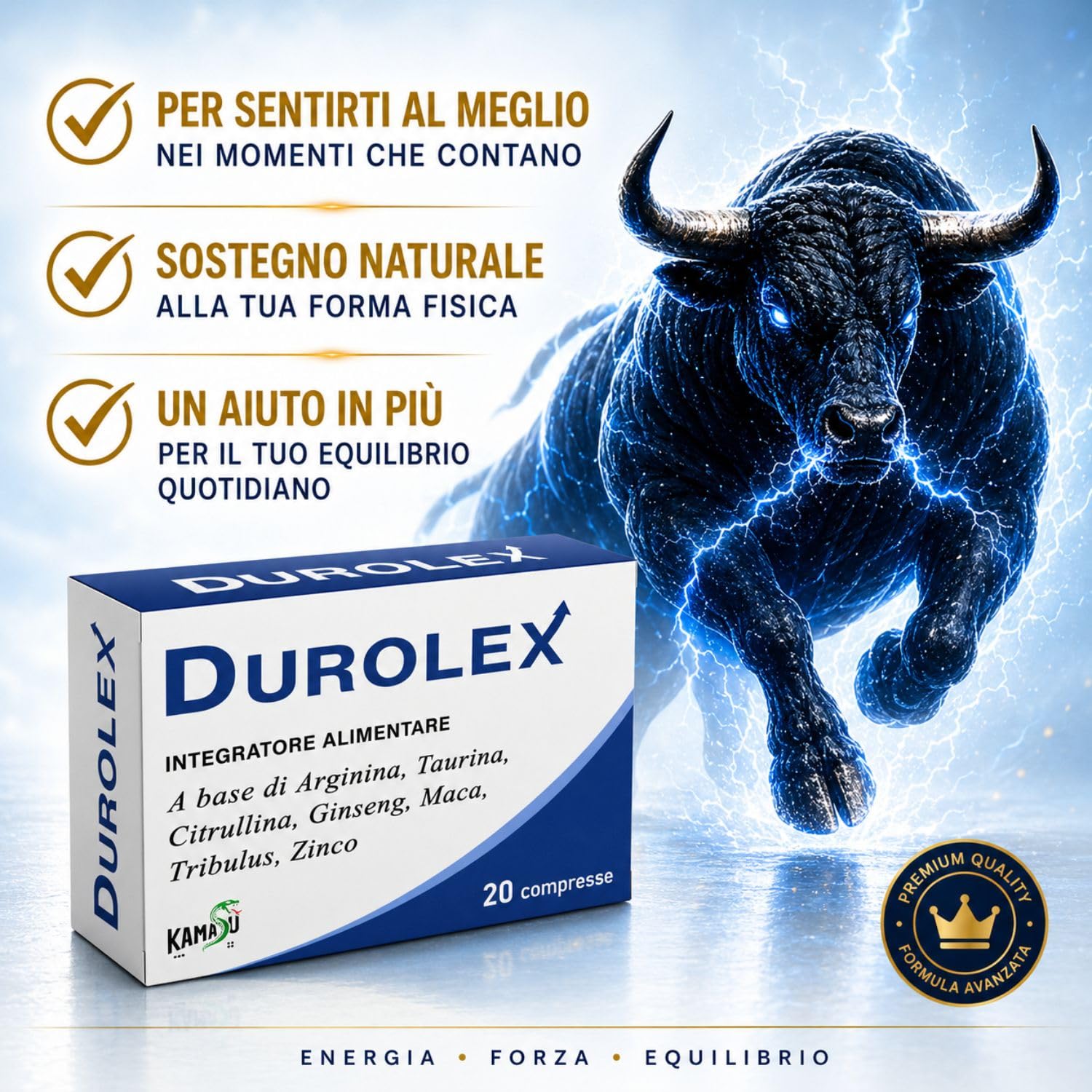 Integratore Naturale con ARGININA taurina, citrullina, ginseng, maca, tribulus Terrestris. Nuova formula sviluppata per il benessere il rinforzo dei tessuti muscolari (azzurro)