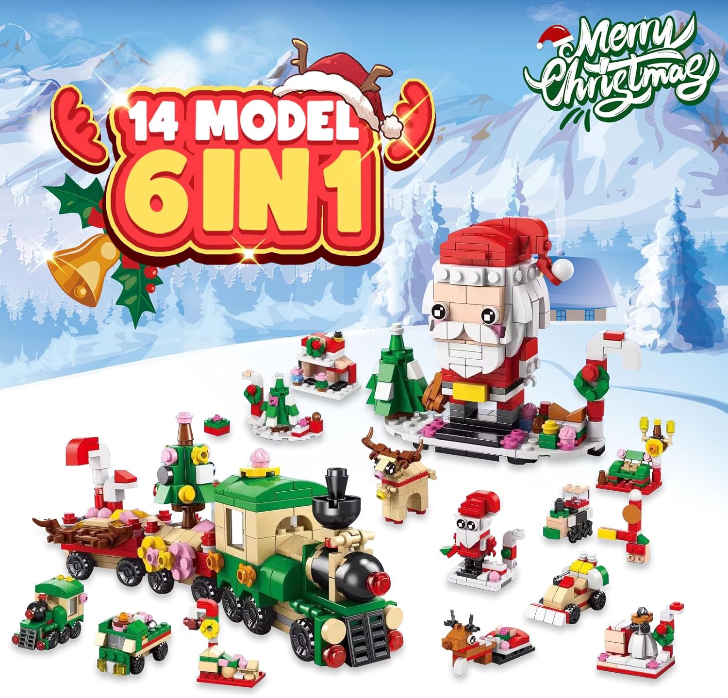 2025 Christmas Advent Calendar, 6 IN 1 Santa Claus Train Building Blocks, 12 Days Countdown Calendar Toy for Kids, Christmas Building Toys Party Favors, Kids Christma Gifts for Boys & Girls