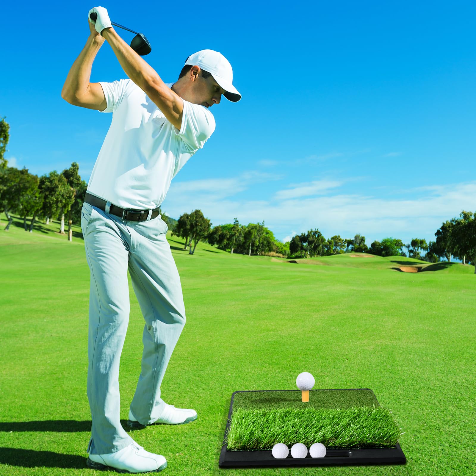 Golf Abschlagmatte 51 x 40 cm,Golf Übungsmatte mit 4 Golfbällen & Zubehör für Zuhause Indoor Outdoor Erwachsene