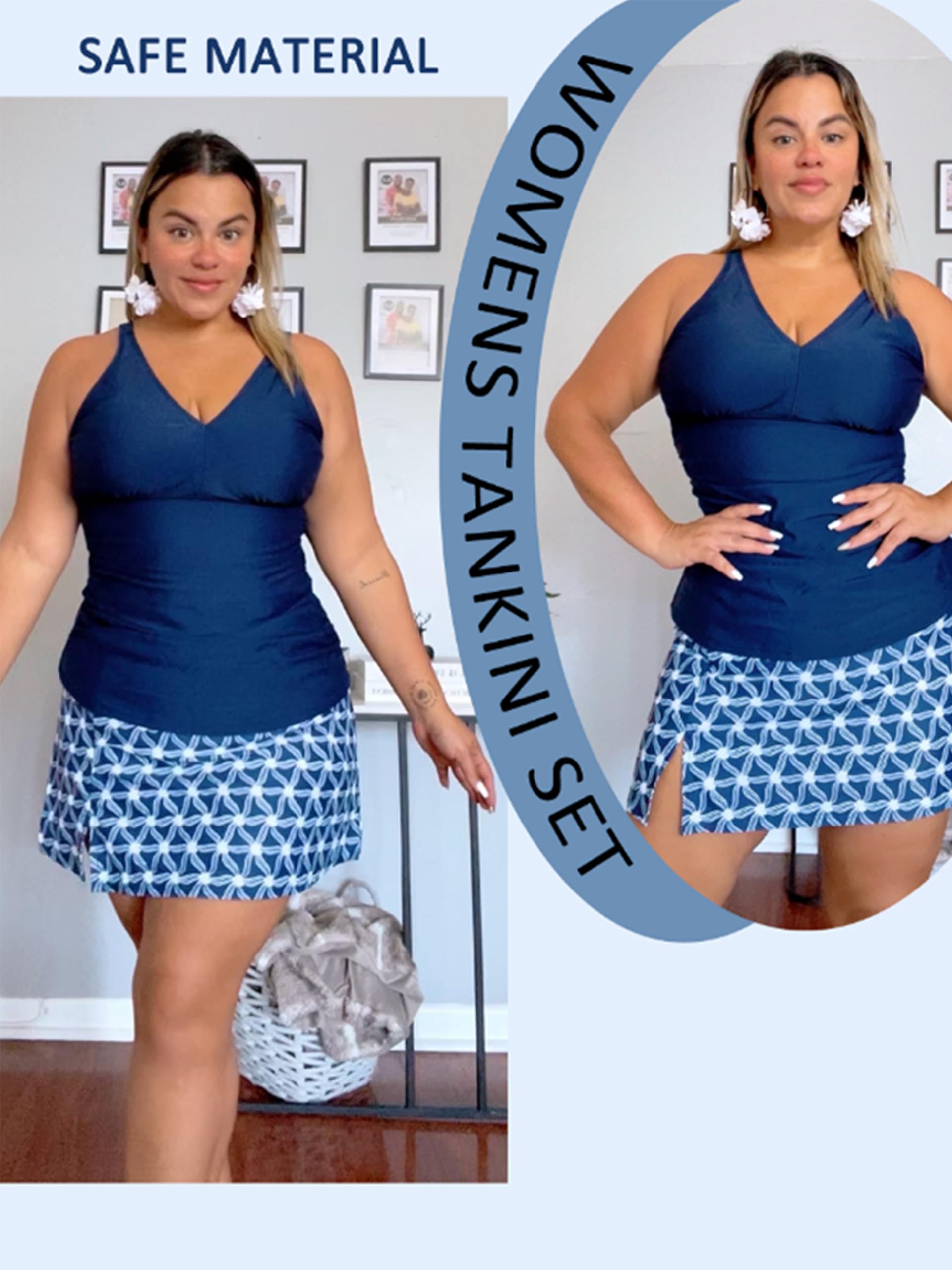 NIeyook Zweiteiliger Tankini in Übergröße für Damen, mit Rock, Bauchkontrolle, V-Ausschnitt, Badebekleidung