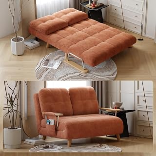 5-in-1 Convertible Sofa Bed with 5-Position Adjustable Backrest Sleeper Sofa Chair with Armrest Storage Pocket Mid-Century Style Sleeper Chair for Living Room (Loveseat sleeper-44.5")