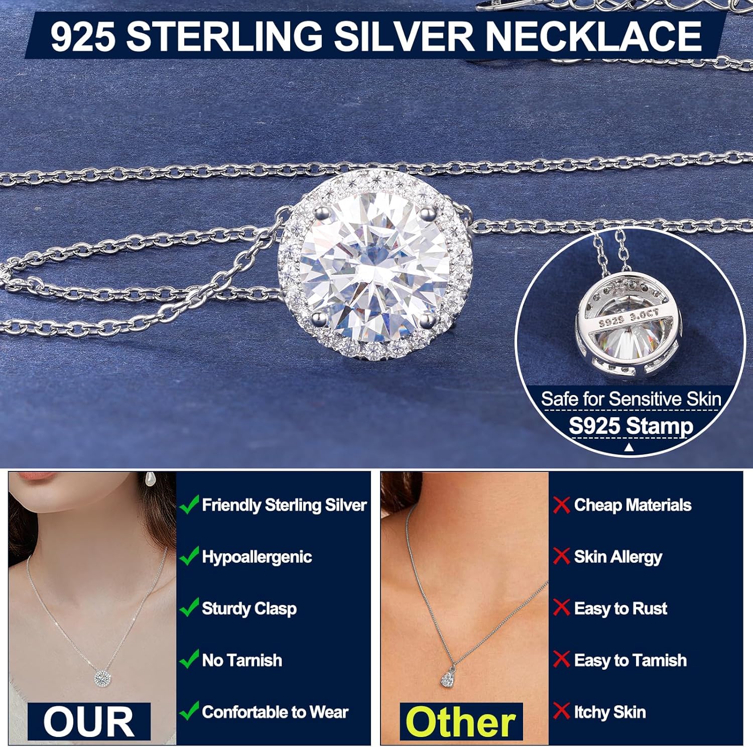 Moissanite Necklace Halo Gifts for Women, 0.5CT-4.0CT 18K White/Yellow Gold Vermeil 925 Sterling Silver Valentines Presentfor Her, Lab Created Dimaond Pendant with GRA Certificate of Authenticity - Image 2