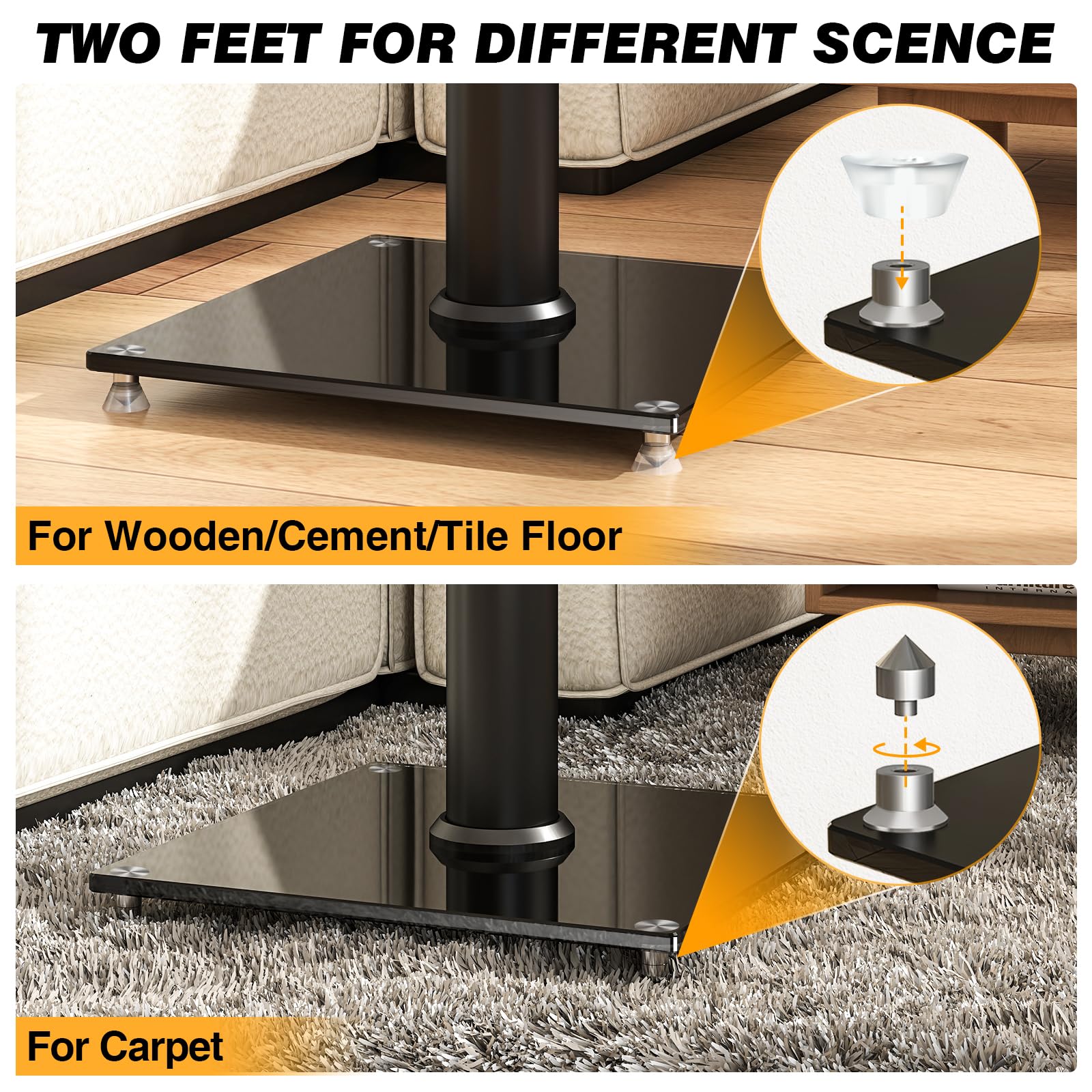 5Rcom Lot de 2 supports de haut-parleur universels pour son surround - Hauteur réglable de 830 mm à 1100 mm chacun - Capacité de 5 kg - Gestion des câbles - Assemblage facile - Noir