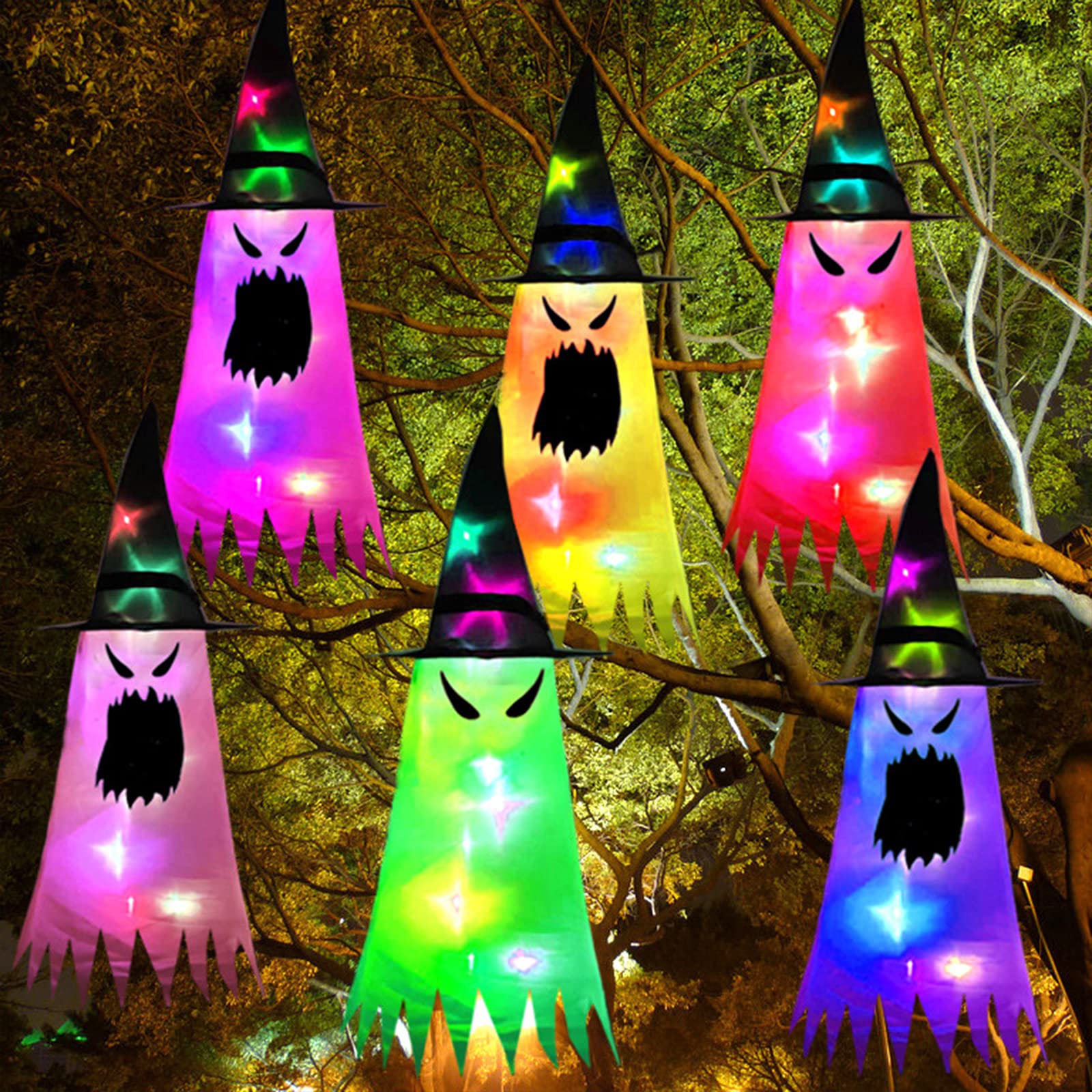 Bunny Chorus Decorazione Halloween Cappello Strega In Rattan Con Luci LED - Centrotavola 22 Cm - 5