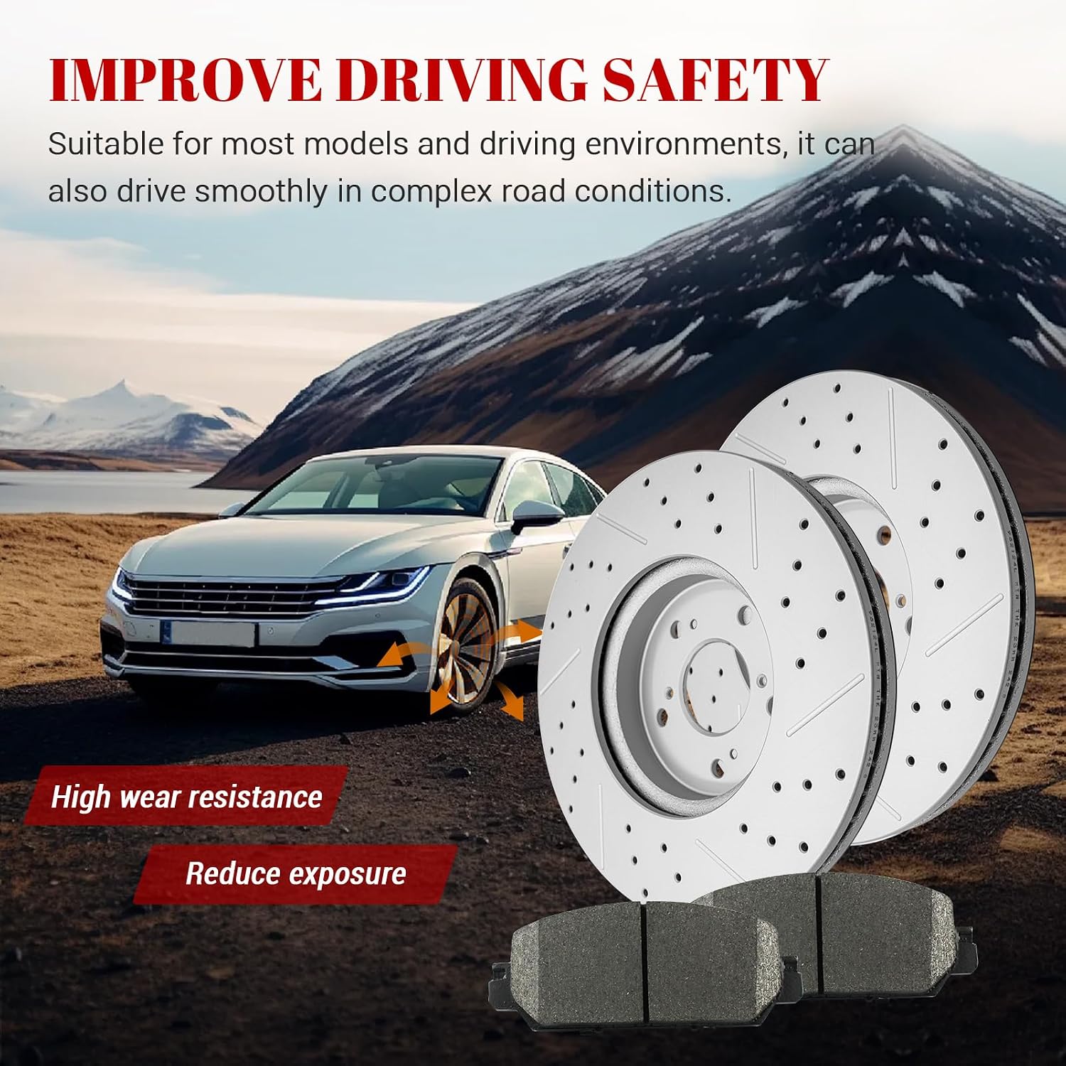Front & Rear Drilled Slotted Rotors and Ceramic Disc Brake Pads Kit for Honda Cr-V 2017-2019, Cr-V 2020 1.5L Gas, Cr-V 2021 2002 2023 Gas
